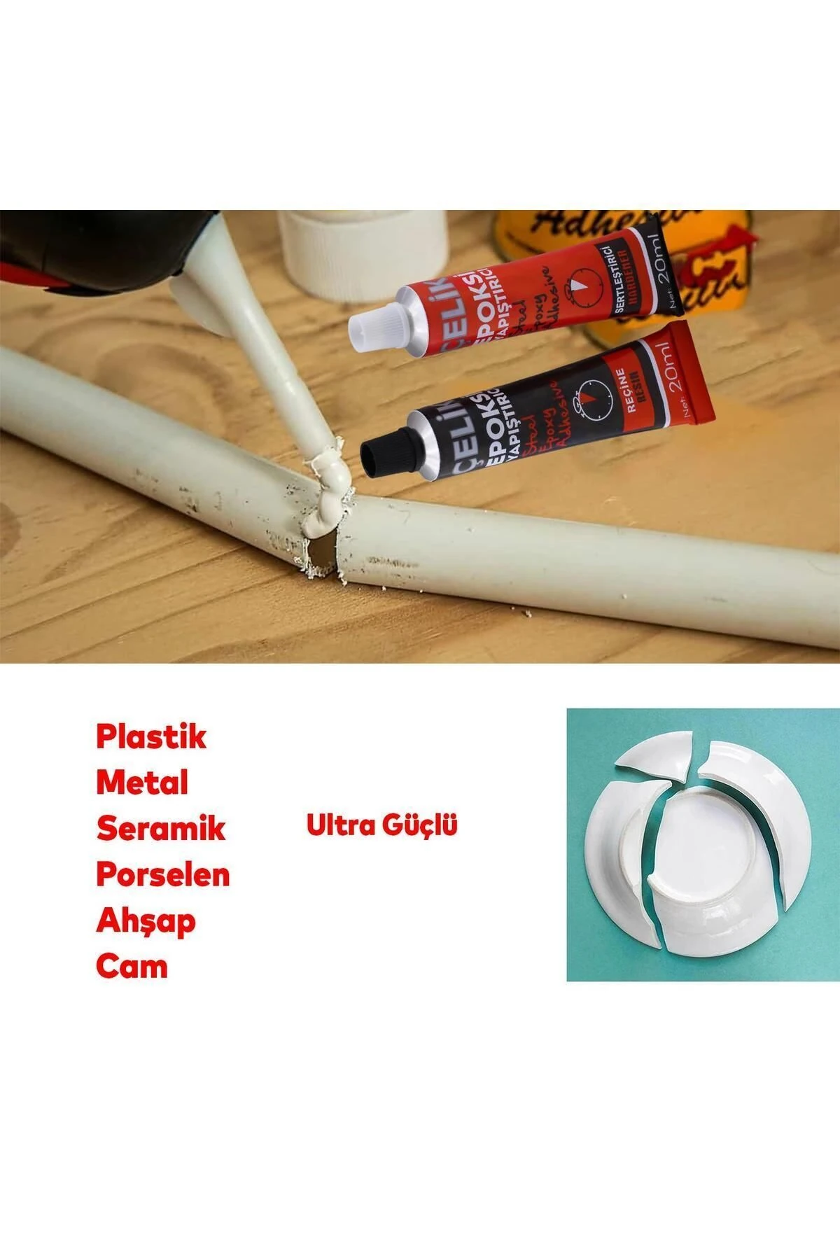 Güçlü Epoksi Yapıştırıcı Metal Plastik Seramik Cam Çelik Yapıştırıcı 20 + 20 Gr Hızlı Kuruyan