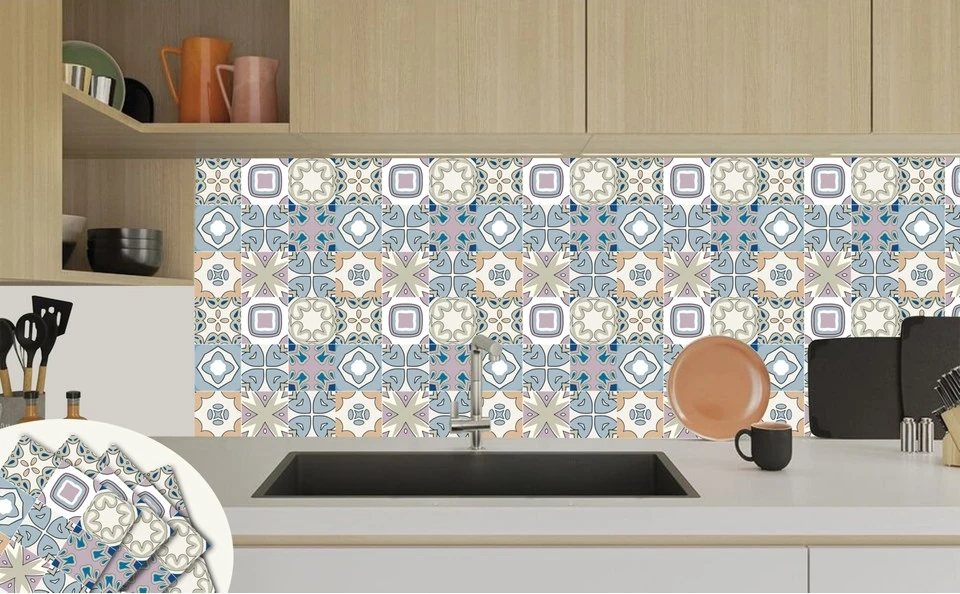 Kendinden Yapışkanlı Renkli Kabuki Desenli Pvc Karo 30X30 cm (33 Adet) 3m2