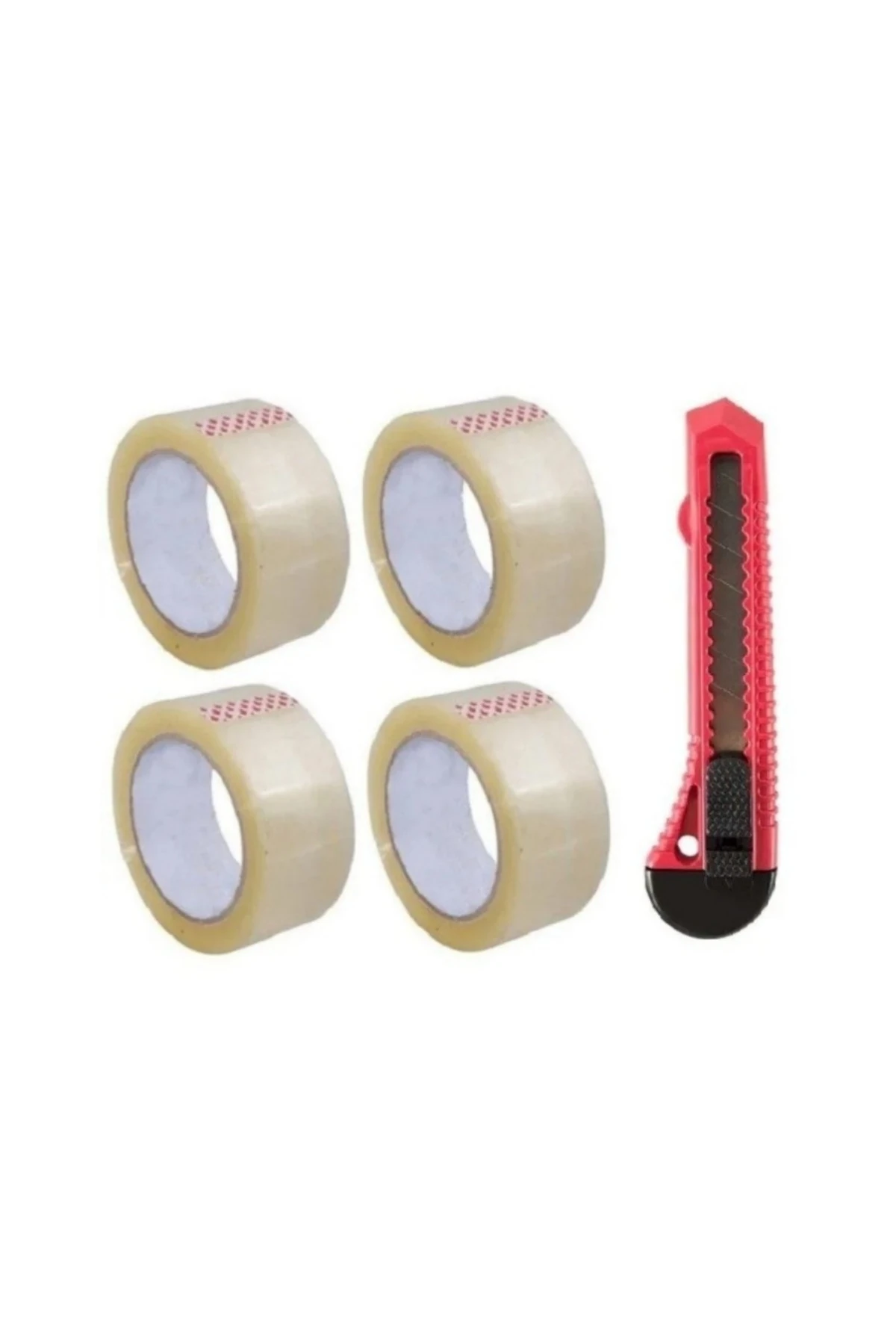 4 Adet Bant 45 Mm X 100 Mt Şeffaf Koli Bandı Maket Bıçağı Hediye