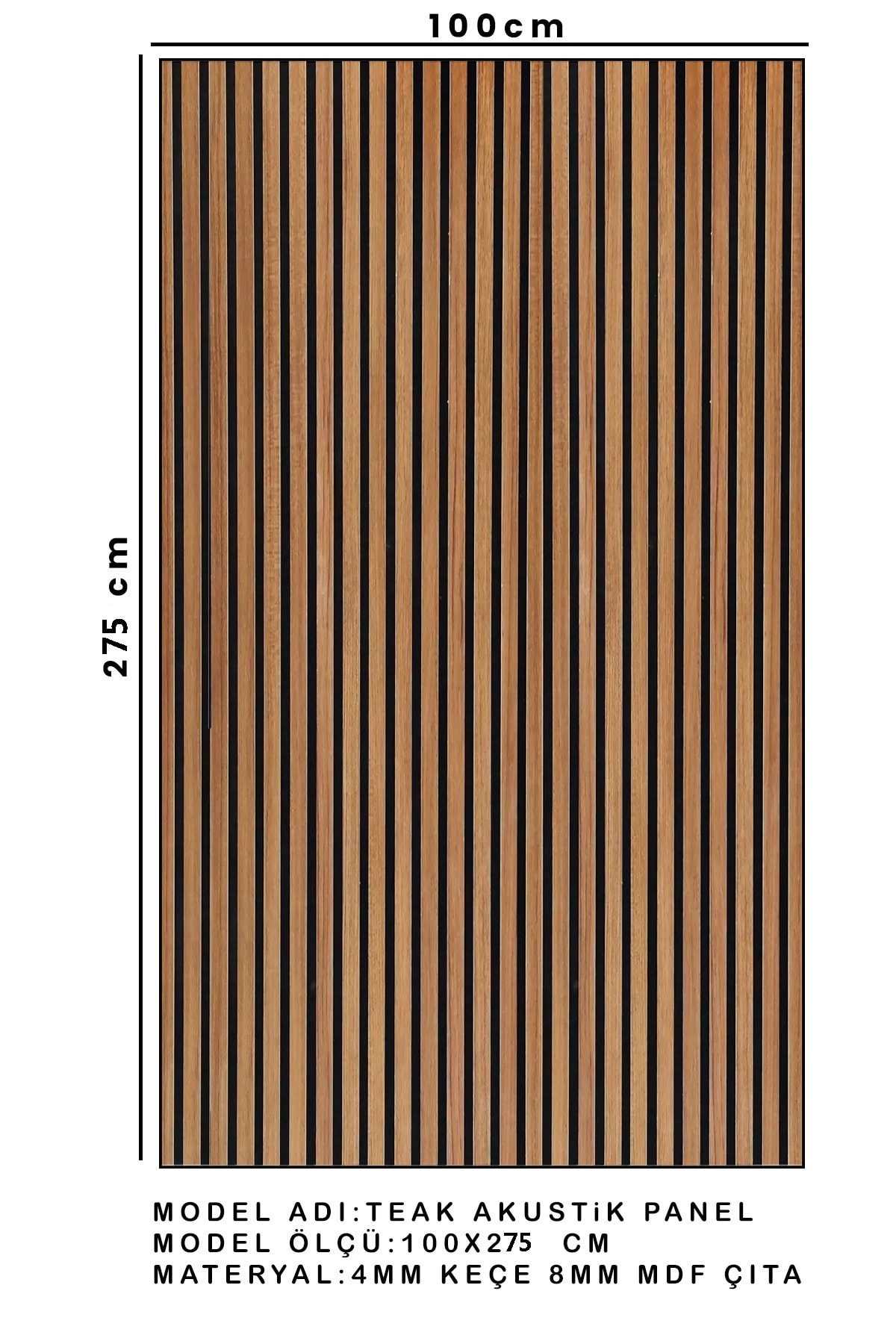 100 x 275 cm Mdf Ahşap Akustik Duvar Paneli Akustik Panel Lambri Panel Teak