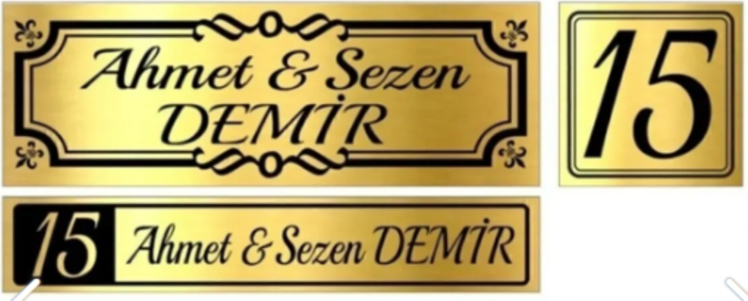 3'lü Set Kapı Isimliği, Kapı Numarası, Posta Kutusu Isimliği GOLD001