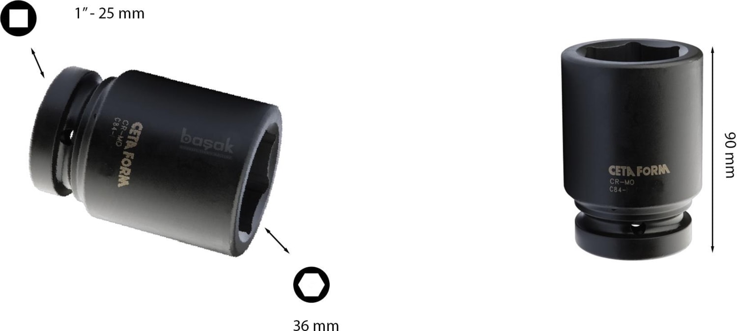 36 mm 1” 6 Köşe Derin Havalı Lokma Anahtar C84-H36