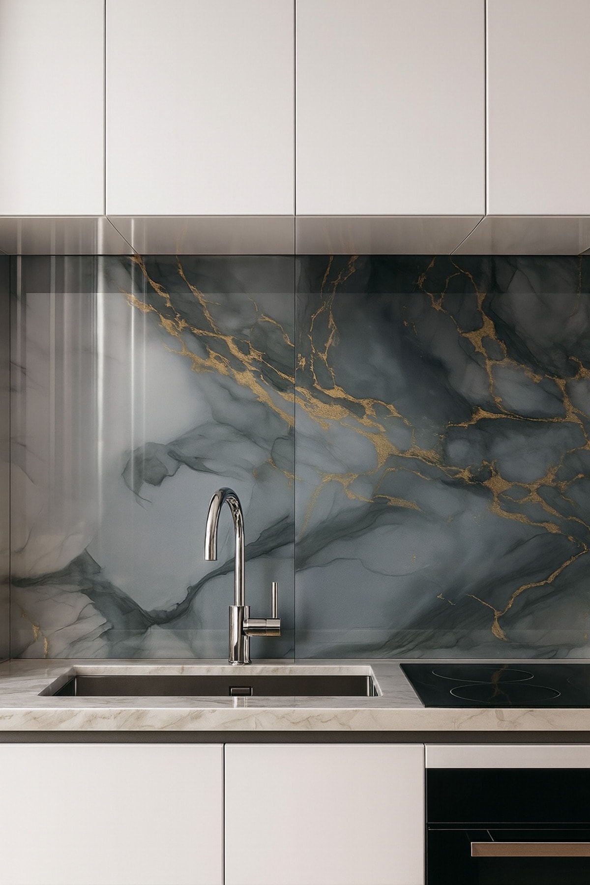 60x120 Cm (0,72 m²) Kendinden Yapışkanlı Mavi Gold Mermer Desenli Pvc Karo Panel Banyo Mutfak J9001