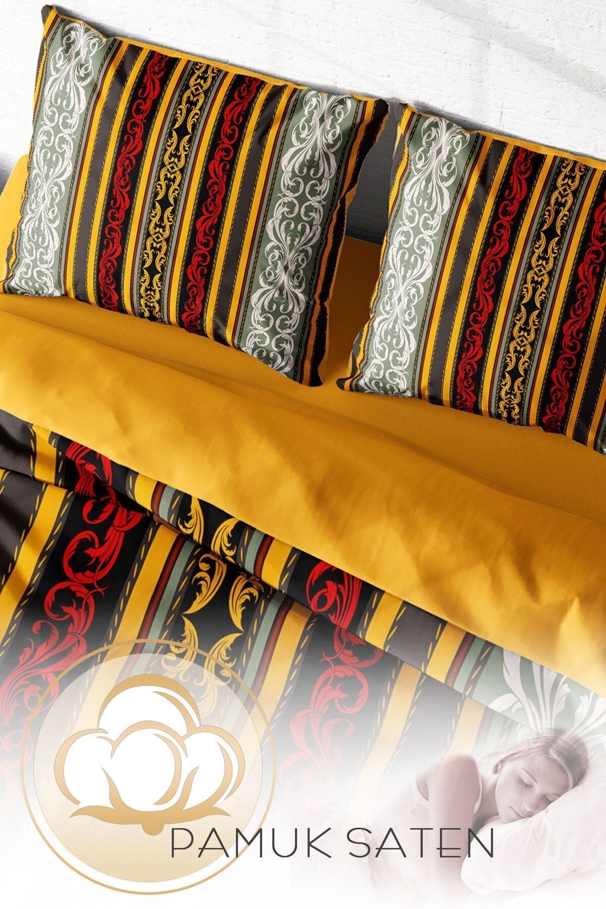 Nevresim Takımı %100 Doğal Pamuk Çift Kişilik 3d Digital Ribbon Baroque Style Klasik