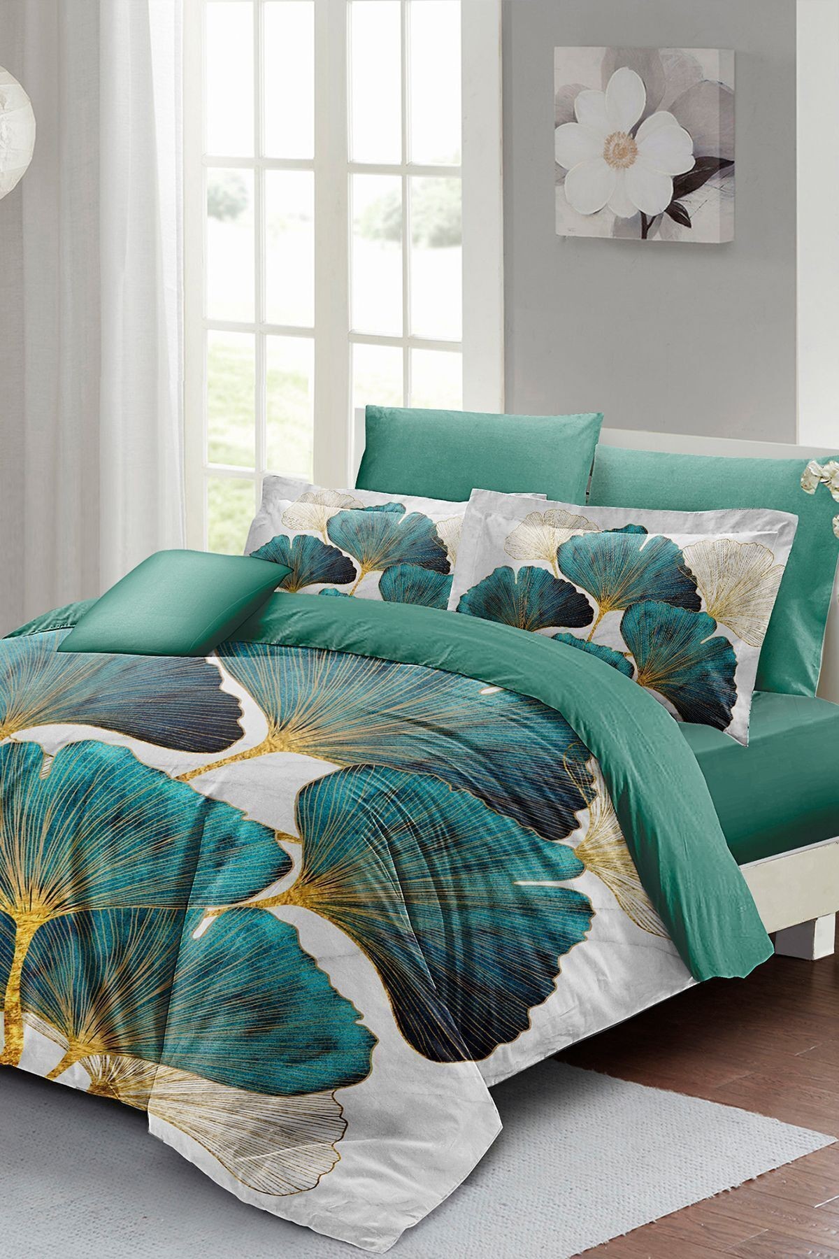 Çift Kişilik %100 Pamuk Saten Nevresim Takımı – Luxury Leaves – Çeyizlik & Hediyelik