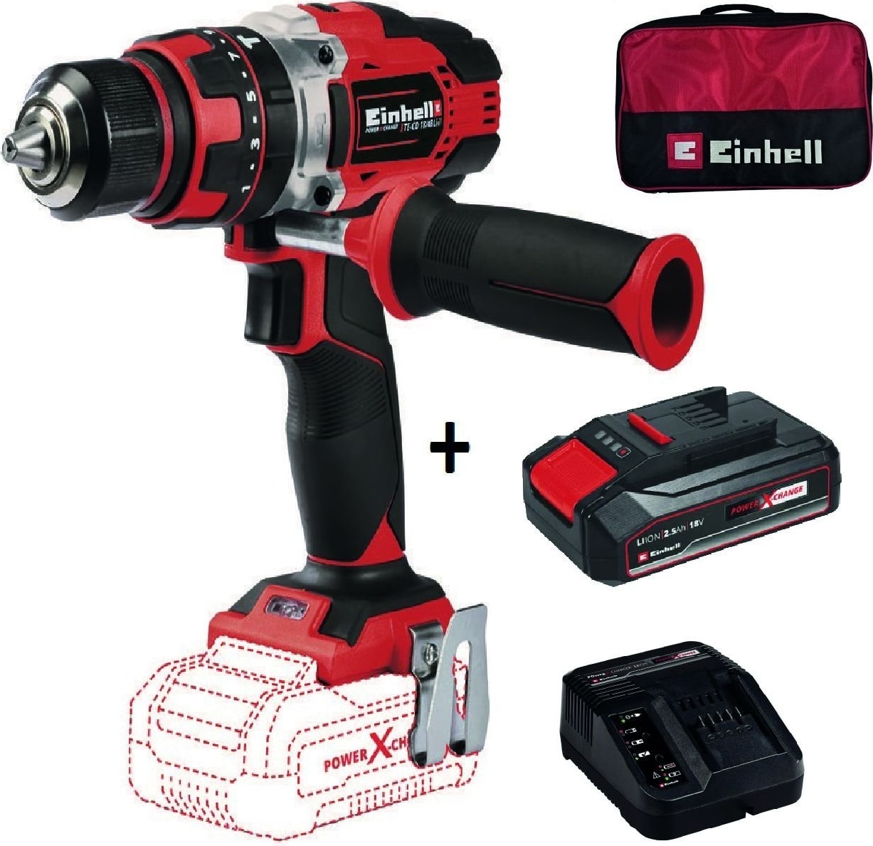 EİNHELL Te-Cd 18/48 Li-I Akülü Darbeli Vidalama + 2,5 Ah Starterkit + Bez Çanta