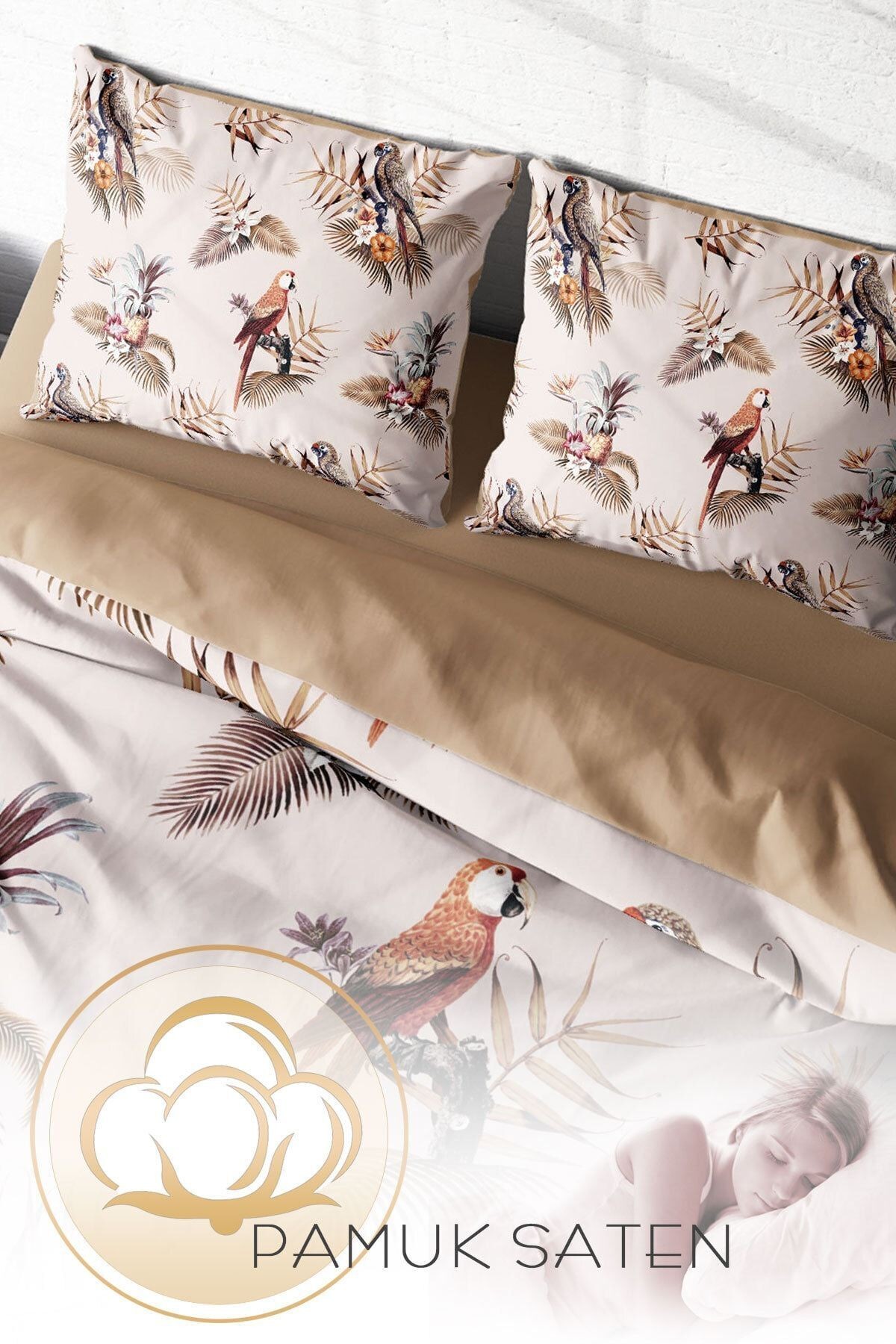 Parrot Land Naturel Çift Kişilik Nevresim Takımı