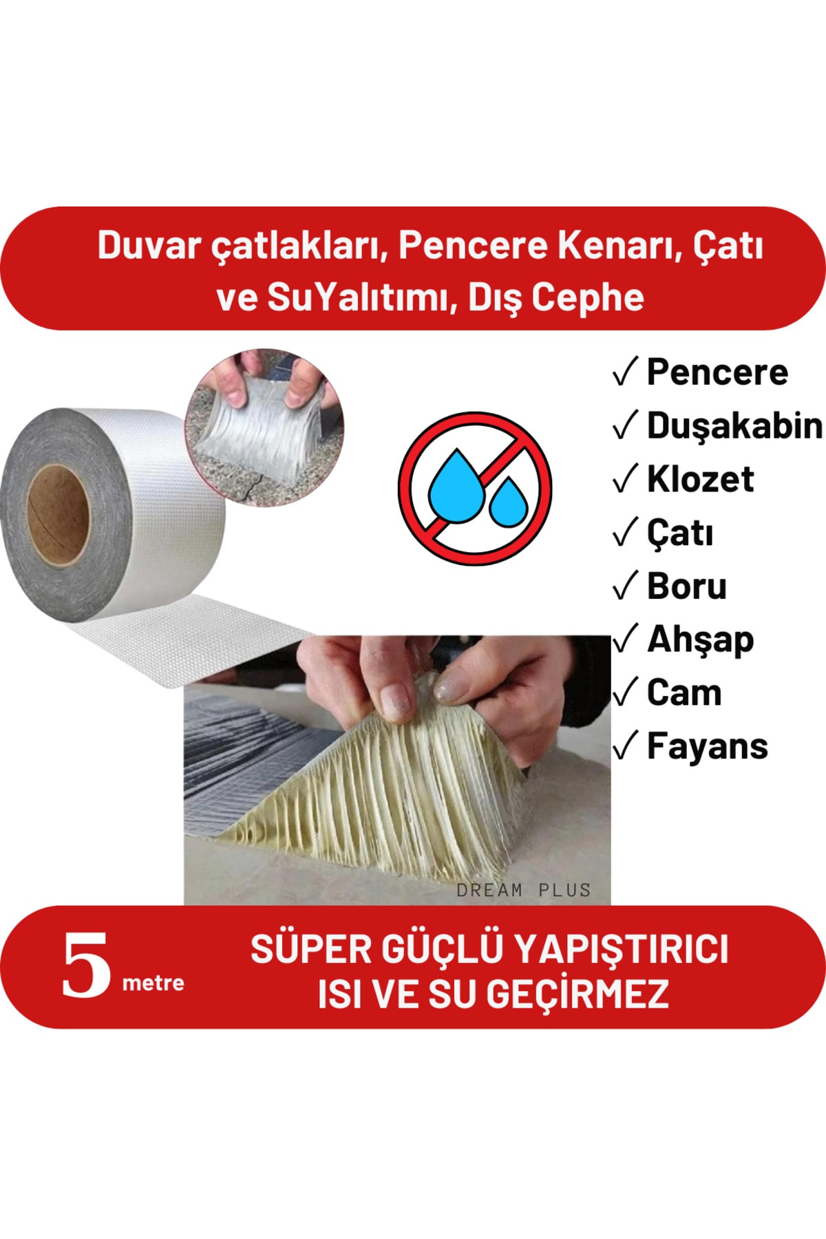 OZKUVVET Süper Güçlü Su Sızdırmaz Çamur Bant 5mt X 5cm Tamir Çatlak Boru Bandı. Çatı Izolasyon Bandı 5mx5cm