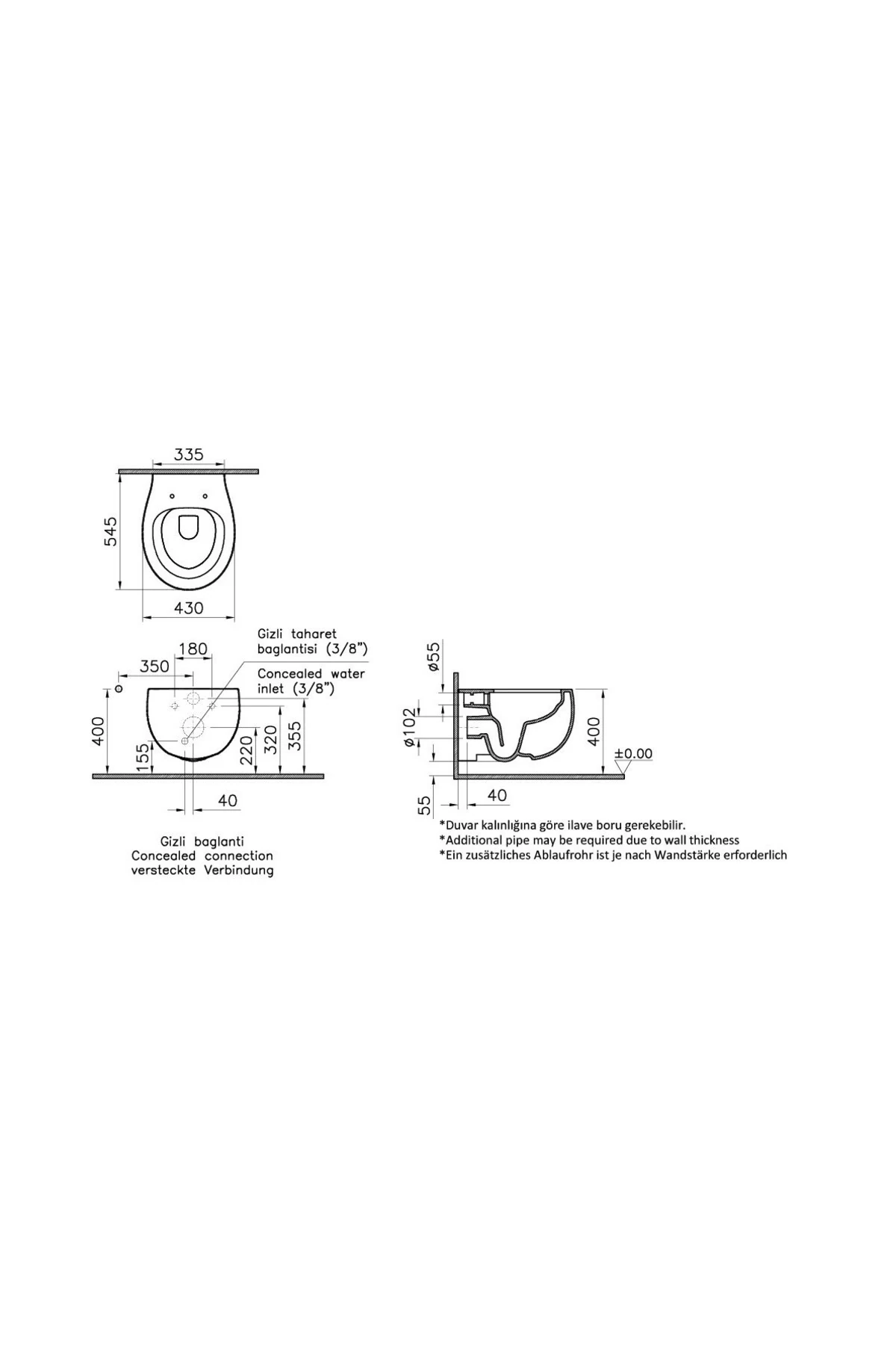 Memoria 5885B401-0559 Rim-ex Asma Klozet, Clean, 54 cm, Mat Beyaz