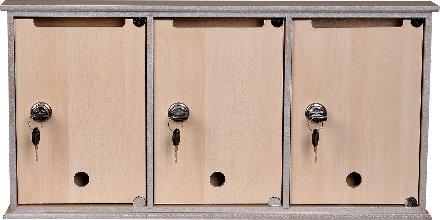 Kilitli Ahşap Posta Kutusu 3'lü Akça Renk