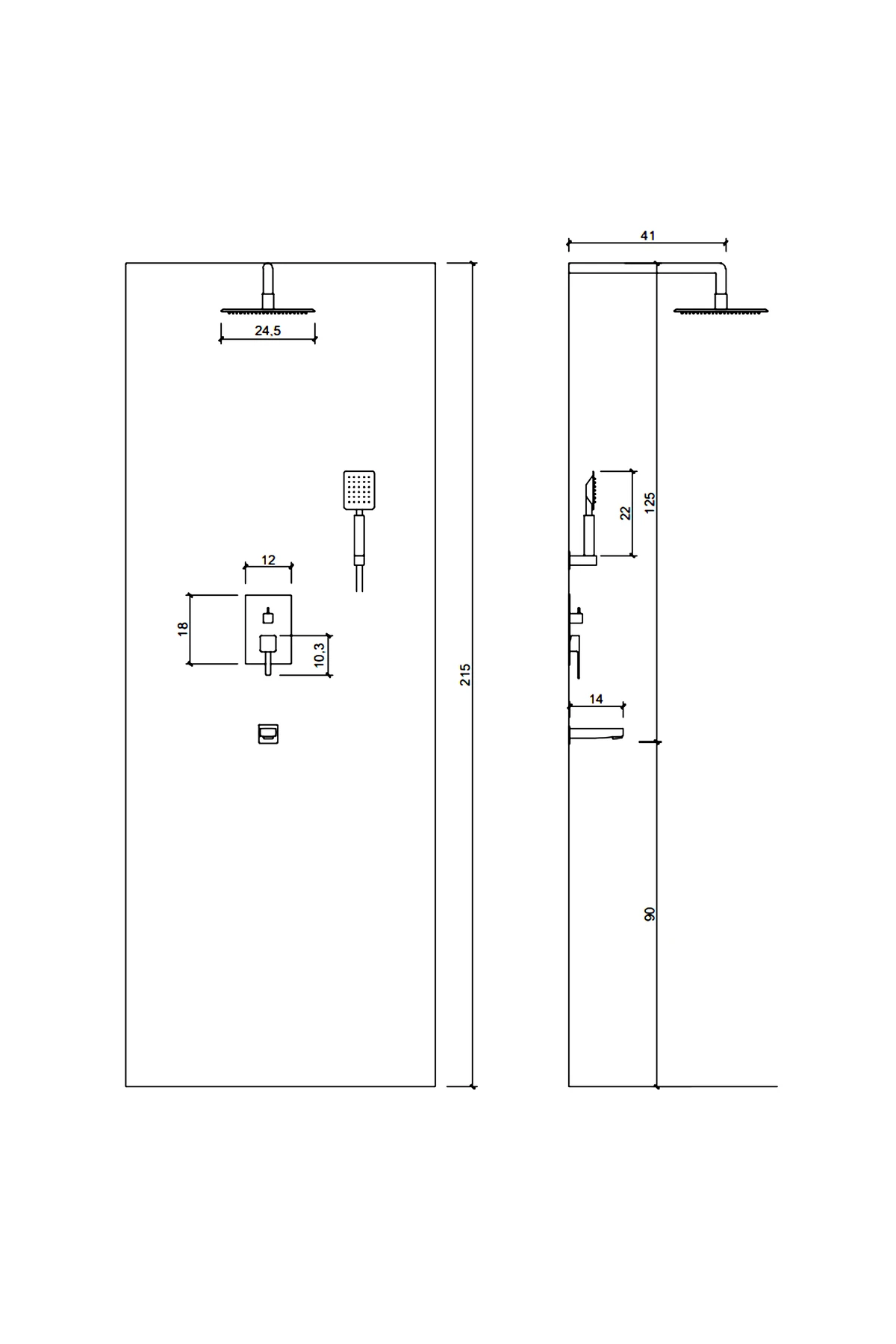Ankastre Kare Duş Seti Siyah – Yağmur Başlıklı Duş Sistemi