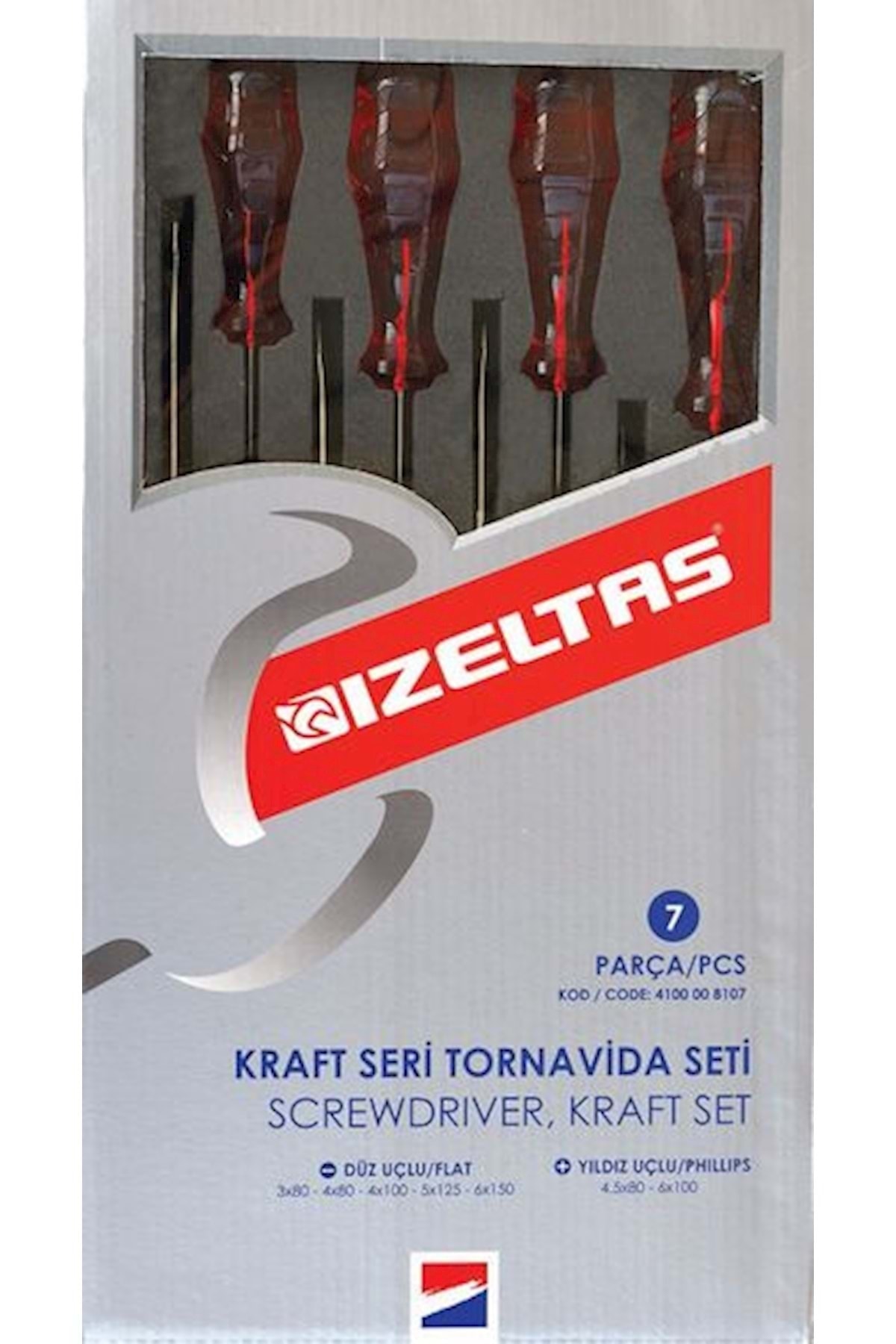 İZELTAŞ Kraft Düz Tornavida Seti 8 Parça
