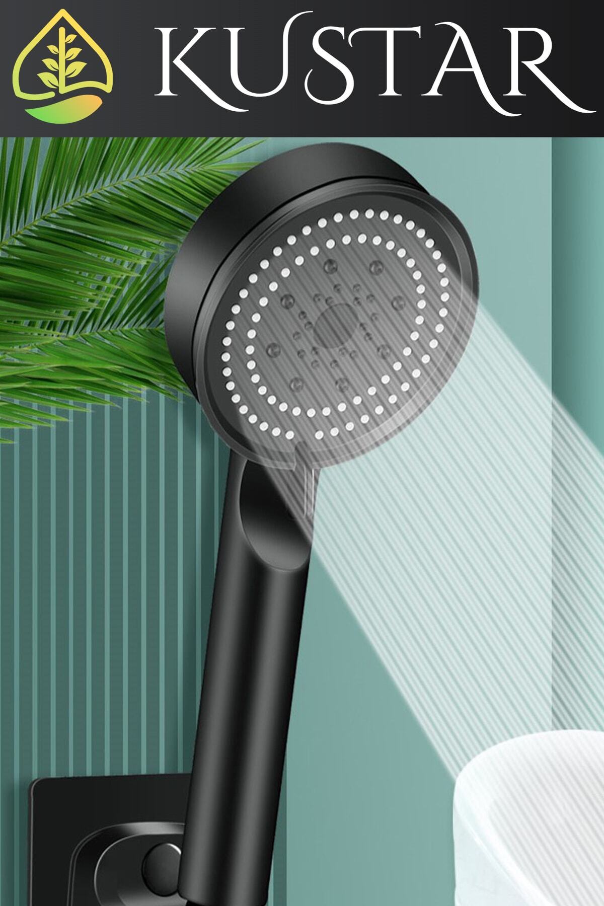 5 Fonksiyonlu Yüksek Basınçlı Spray Modlu Siyah Duş Seti 1,5m Örgülü Duş Hortumu Ve Askı