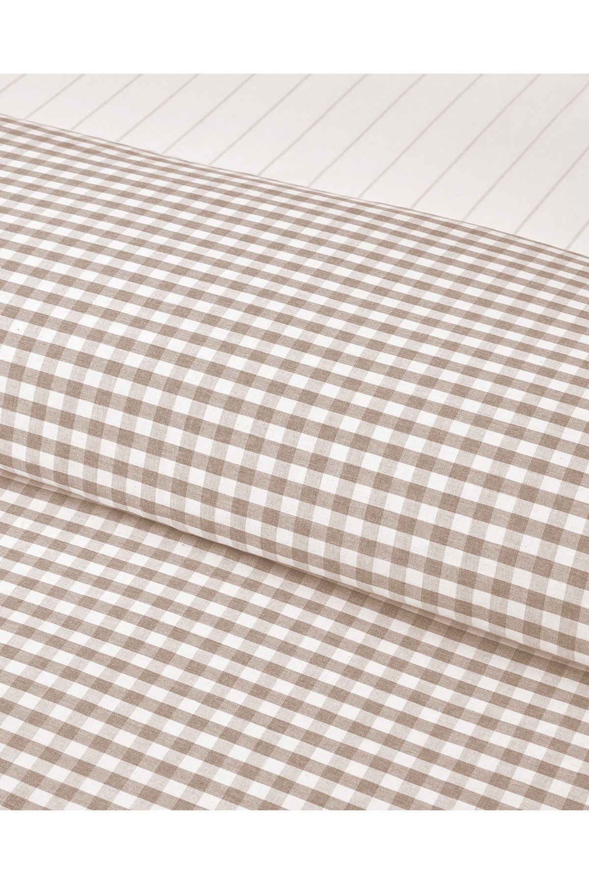 Clouded Grid İpliği Boyalı Çift Kişilik Nevresim Takımı 200x220 cm Bej