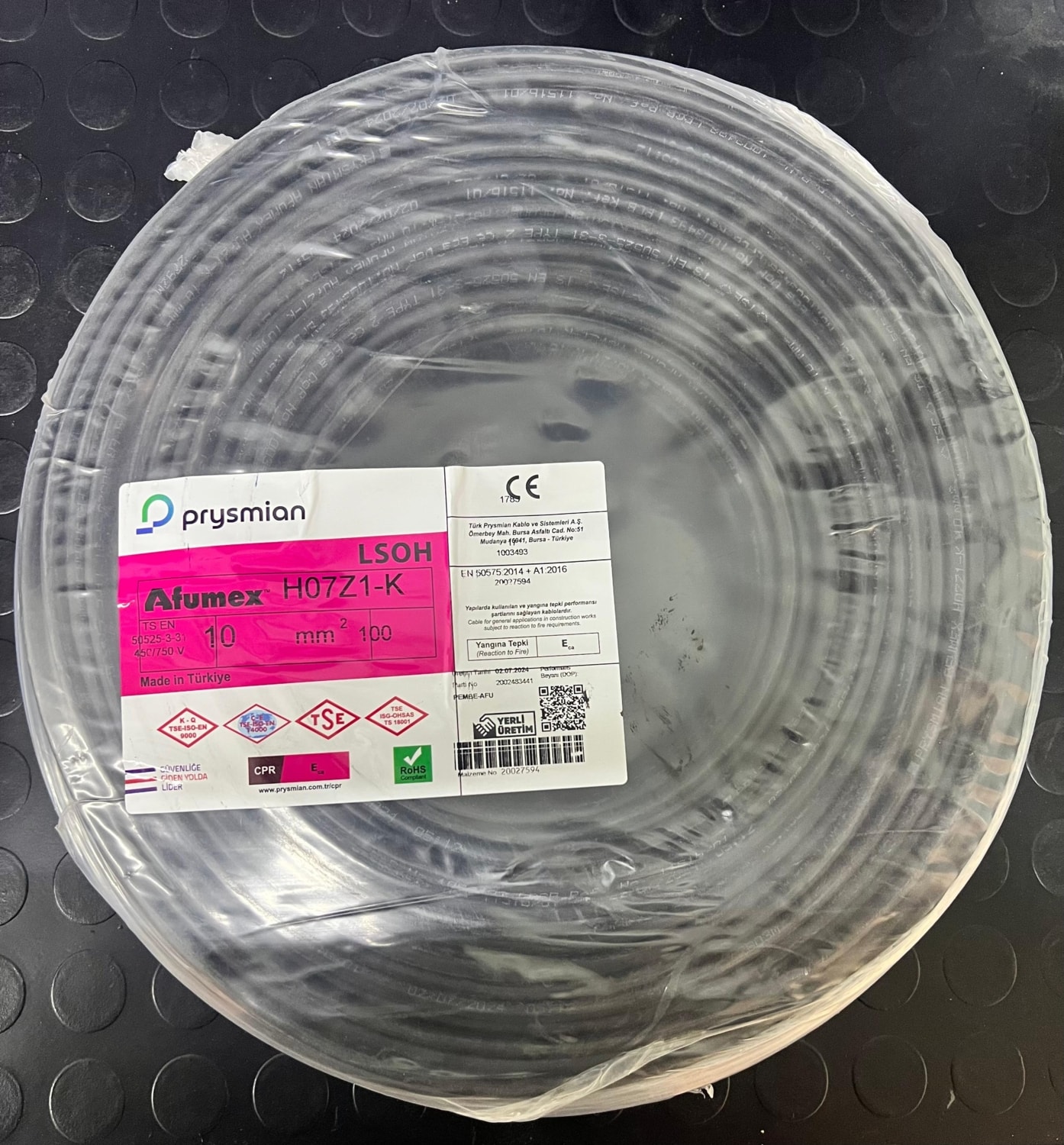 Orjınal H07Z1-K Siyah 10 mm Kablo 100MT