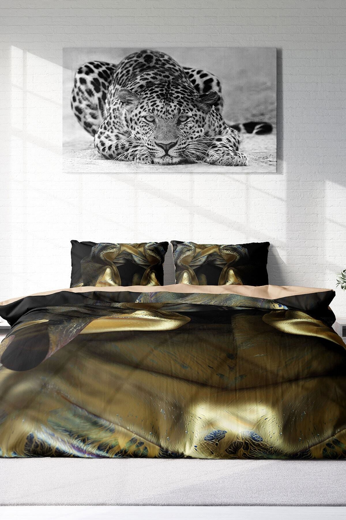 Kıng Sıze Gold Cover 3d Pamuk Saten Çift Kişilik Nevresim Takımı 220x240cm