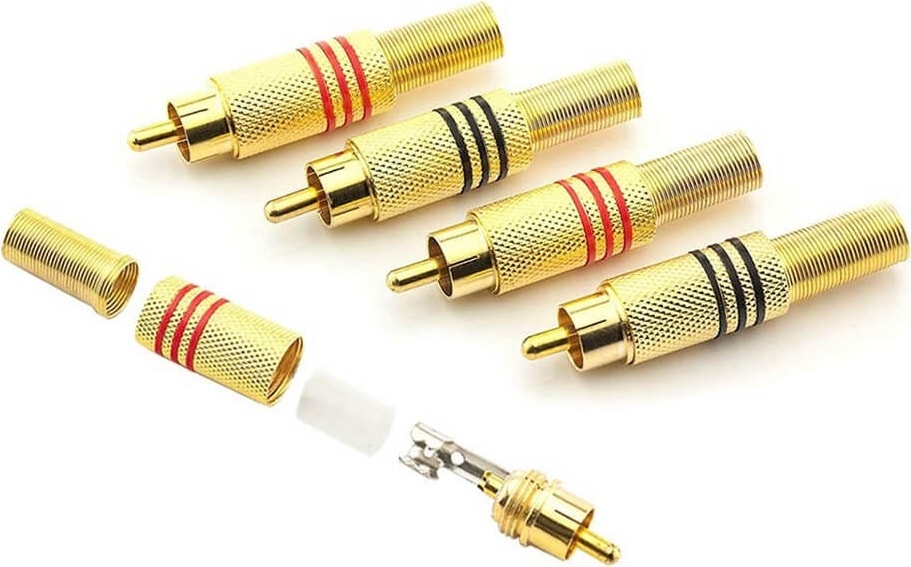 10 Adet - Rca Erkek Tos Jak Fiş Metal Yaylı - Rca Erkek Gold Konnektör
