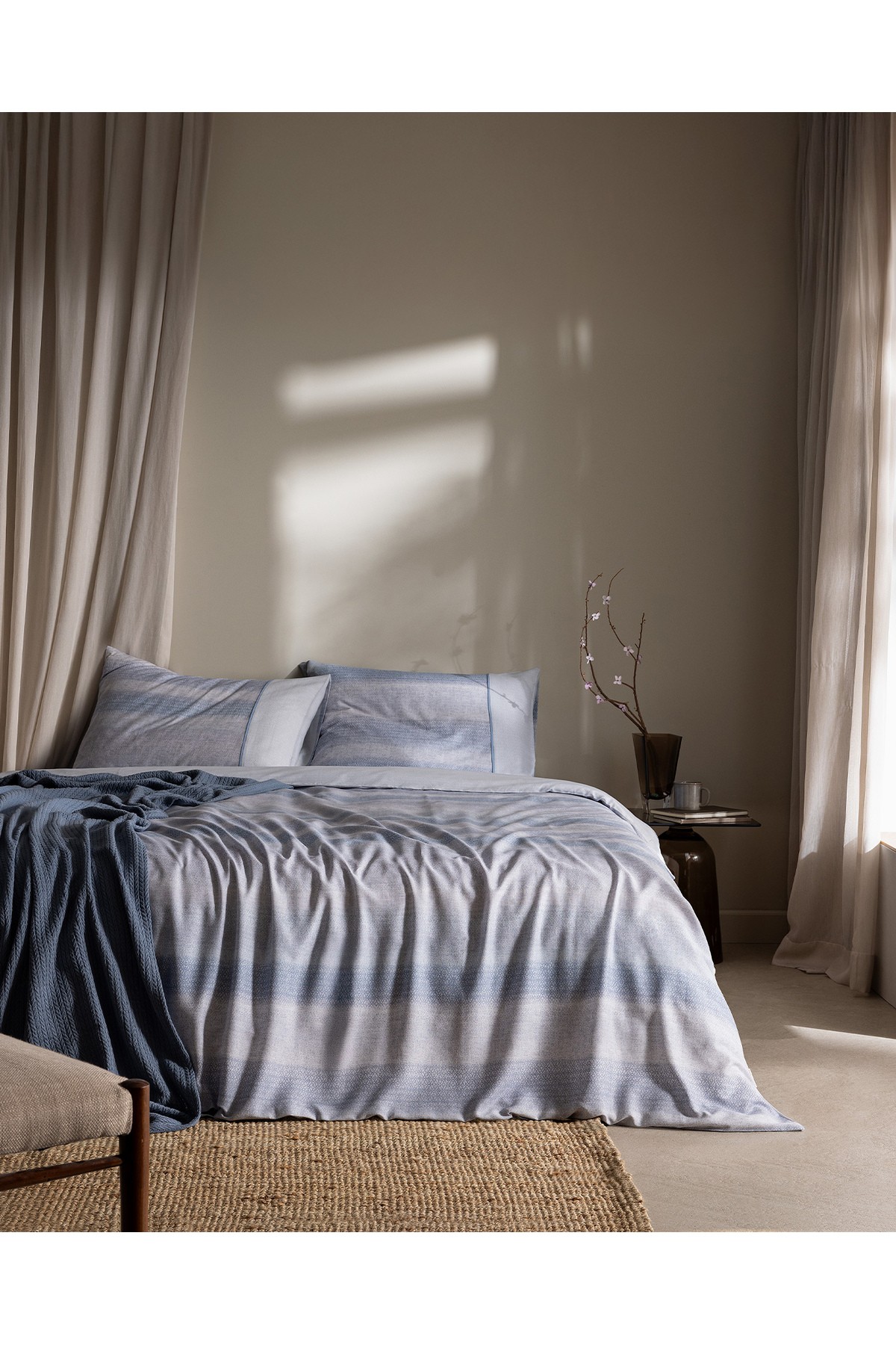 Candide King Size %100 Pamuk  Crep Baskılı Nevresim Takımı - Mavi