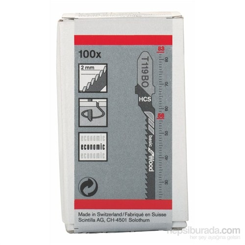 BOSCH - Ekonomik Seri Ahşap İçin T 119 Bo Dekupaj Testeresi Bıçağı - 100'Lü Paket