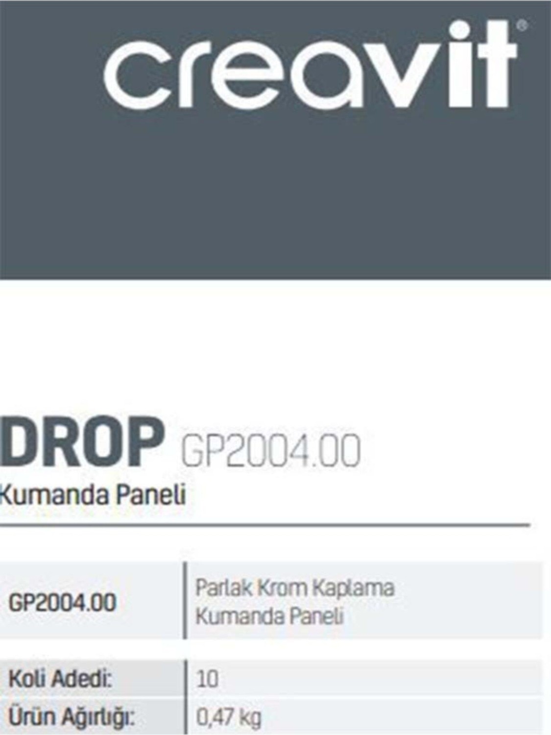 GP2004.00 Drop Parlak Krom Kaplama Kumanda Paneli