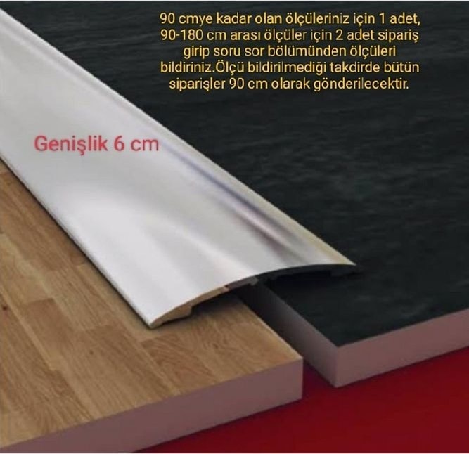 Premium Geniş Alüminyum 6 cm Kapı Eşik Profili, Parke Çıtası, Kapı Eşiği, Mat Gümüş Gri 90 cm
