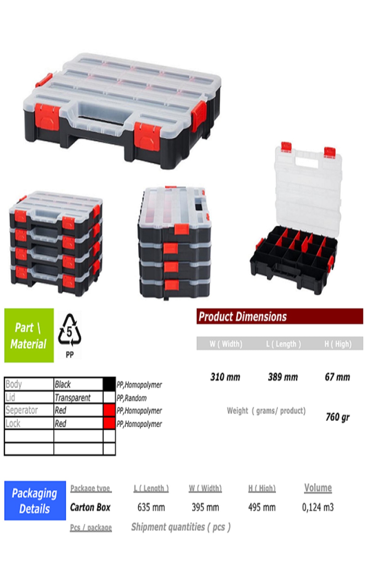 PORTBAG VİDA KUTUSU KİLİTLİ 310X389X67 PX.02 POLY MAX 38" ORGANIZER