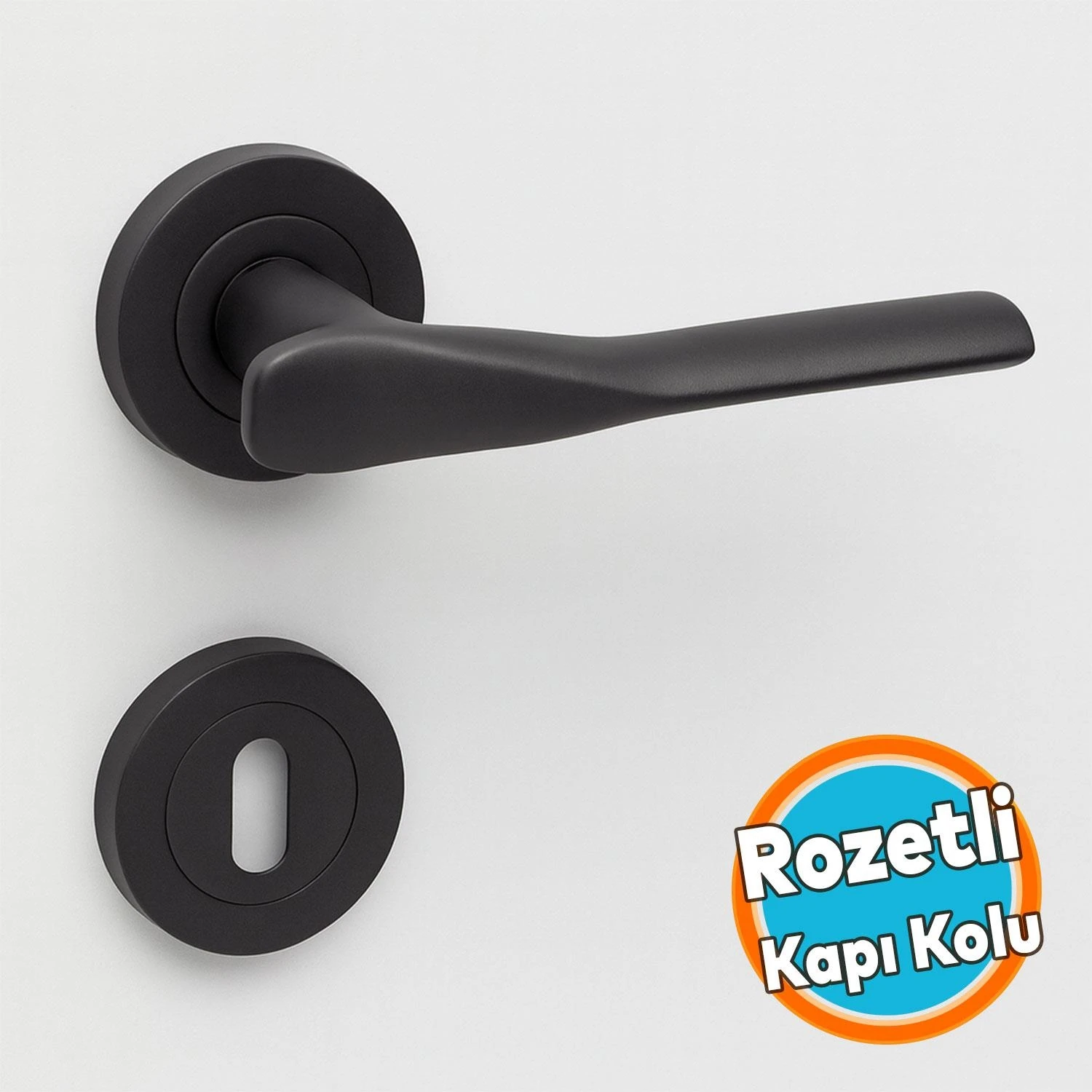 Oda Kapı Kolu Mat Siyah Daire Rozetli Sürgülü ve Çelik Kapı Kulpu Uyumlu Sağ Sol Uygun Kolları