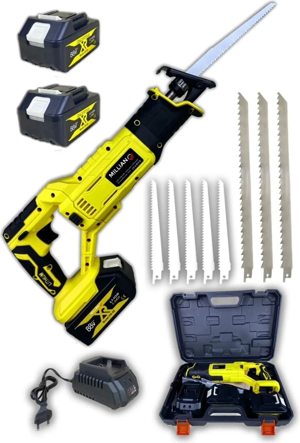 88 V 8 Ah Şarjlı Çift Akülü Tilki Kuyruğu Panter Testere Demir Kemik Ahşap Dal Kesme Kurban Makinesi