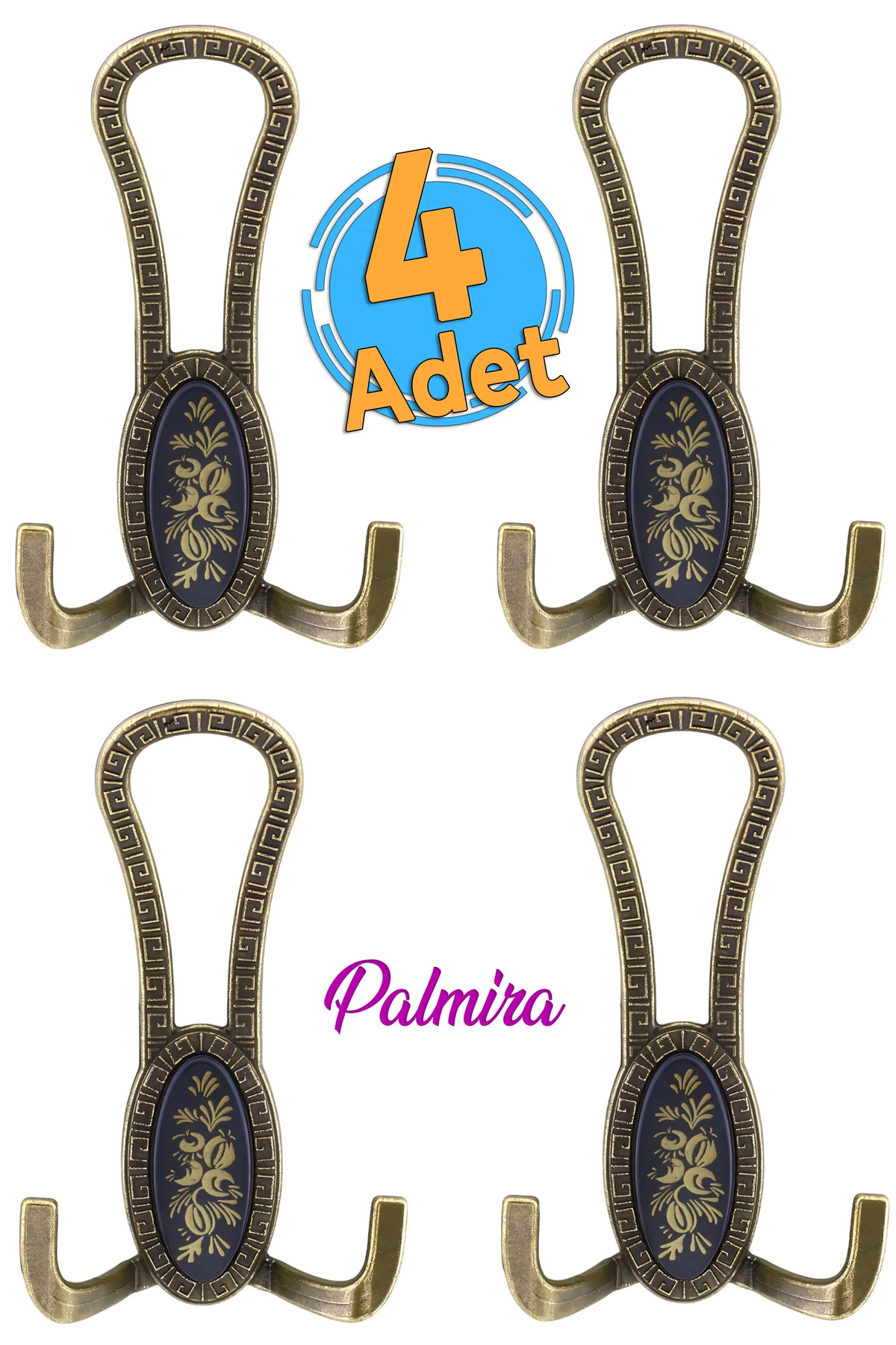 Palmira Portmanto Vestiyer Duvar Askısı Metal Dolap Elbise Askılığı Antik Sarı Siyah (4 ADET)