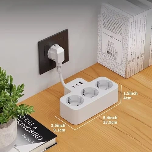 Yüksek Voltaj Korumalı Priz, Duvar Tipi Kısa Kablolu Priz Çoğaltıcı, 3x Soket, 2x Type-C, 1x Usb, 16A, 3680W, 1050 Joule, Çocuk Korumalı, Dayanıklı Yapı (Beyaz)