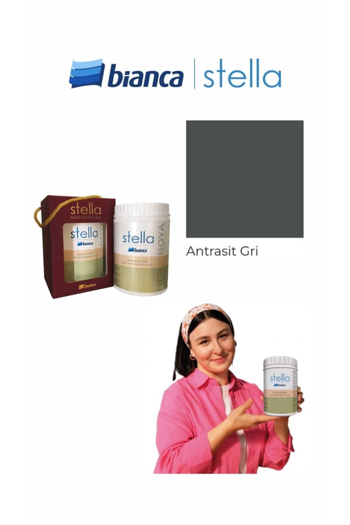 Stella Su Bazlı Saf Akrilik Boya 500ml - Antrasit Gri