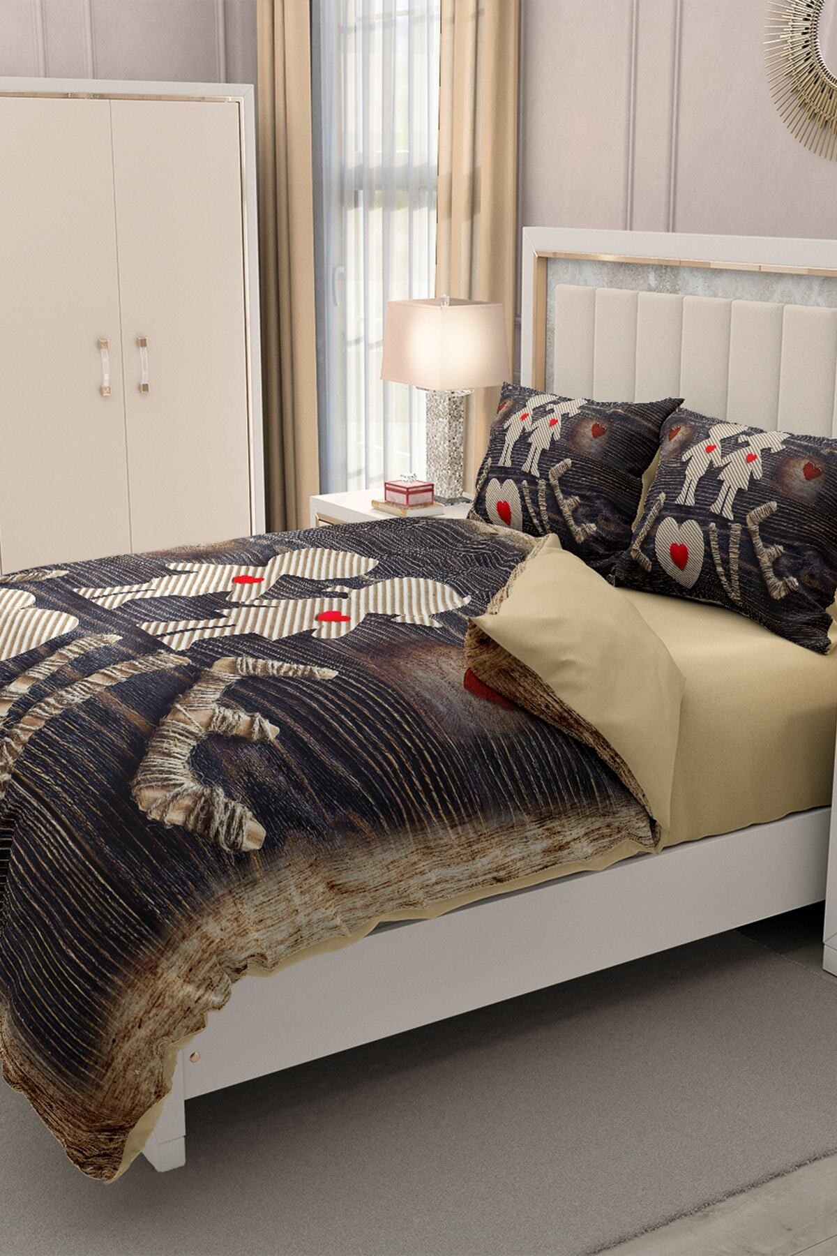 Kıng Sıze Sevgililer Günü Çift Kişilik Nevresim Takımı%100 Pamuk Saten Sen & Ben 220x240cm