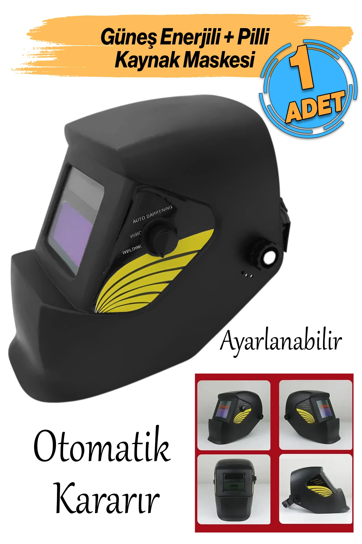 Kolormatik Ayarlanabilir Güneş Enerjili Pilli Otomatik Kararan Baş Kaynak Maskesi Siperlik Gözlüğü