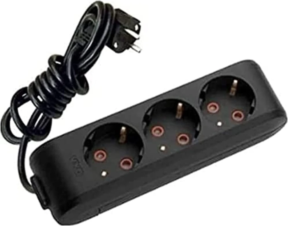 Multi-Let Siyah Üçlü Priz Topraklı Kablolu Çocuk Korumalı 5 mt