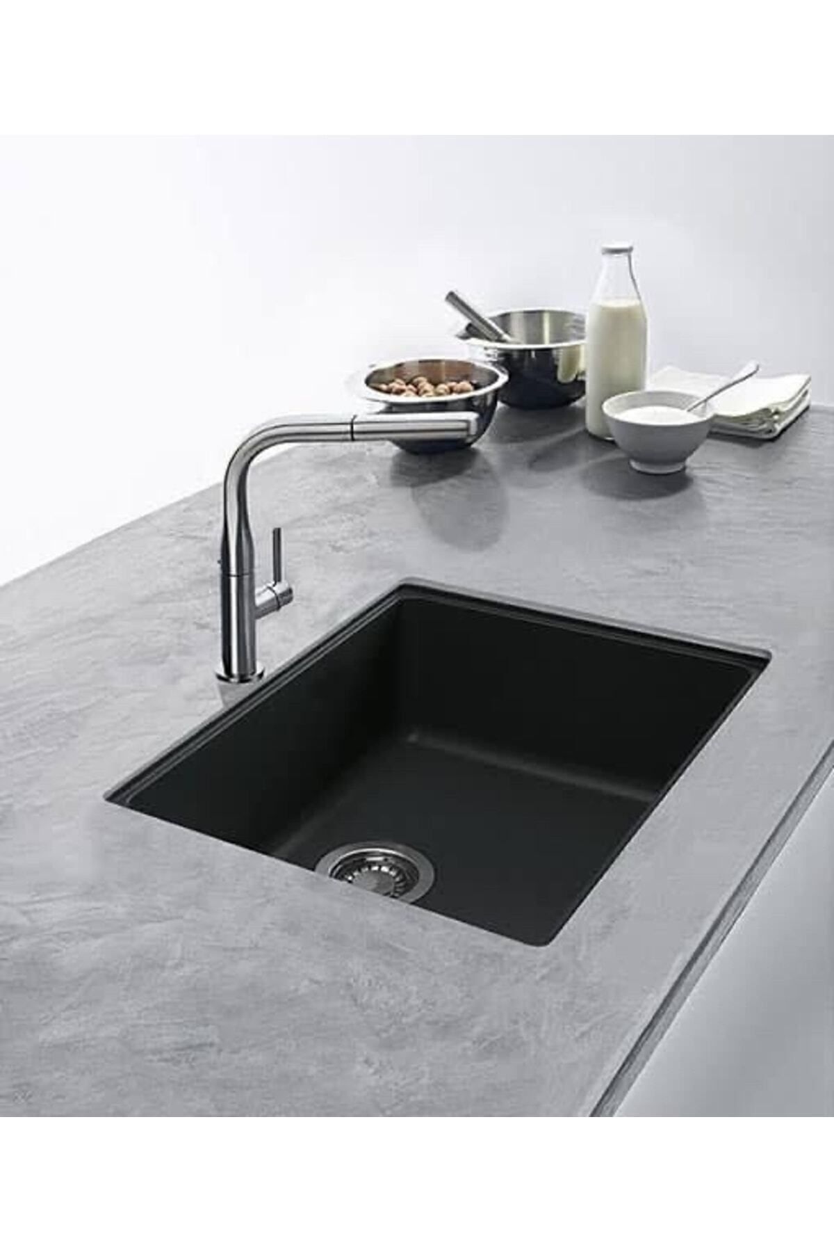 Tezgah Altı Siyah Granit Mutfak Evyesi 44x54 Cm