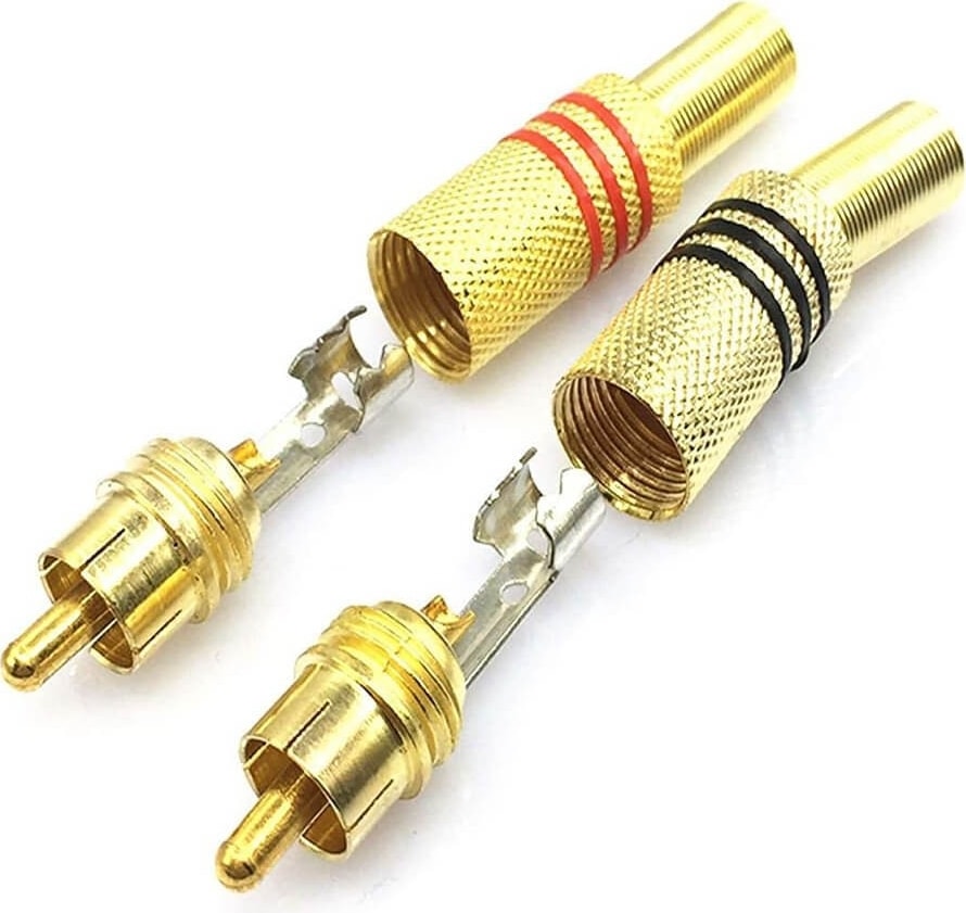 10 Adet - Rca Erkek Tos Jak Fiş Metal Yaylı - Rca Erkek Gold Konnektör