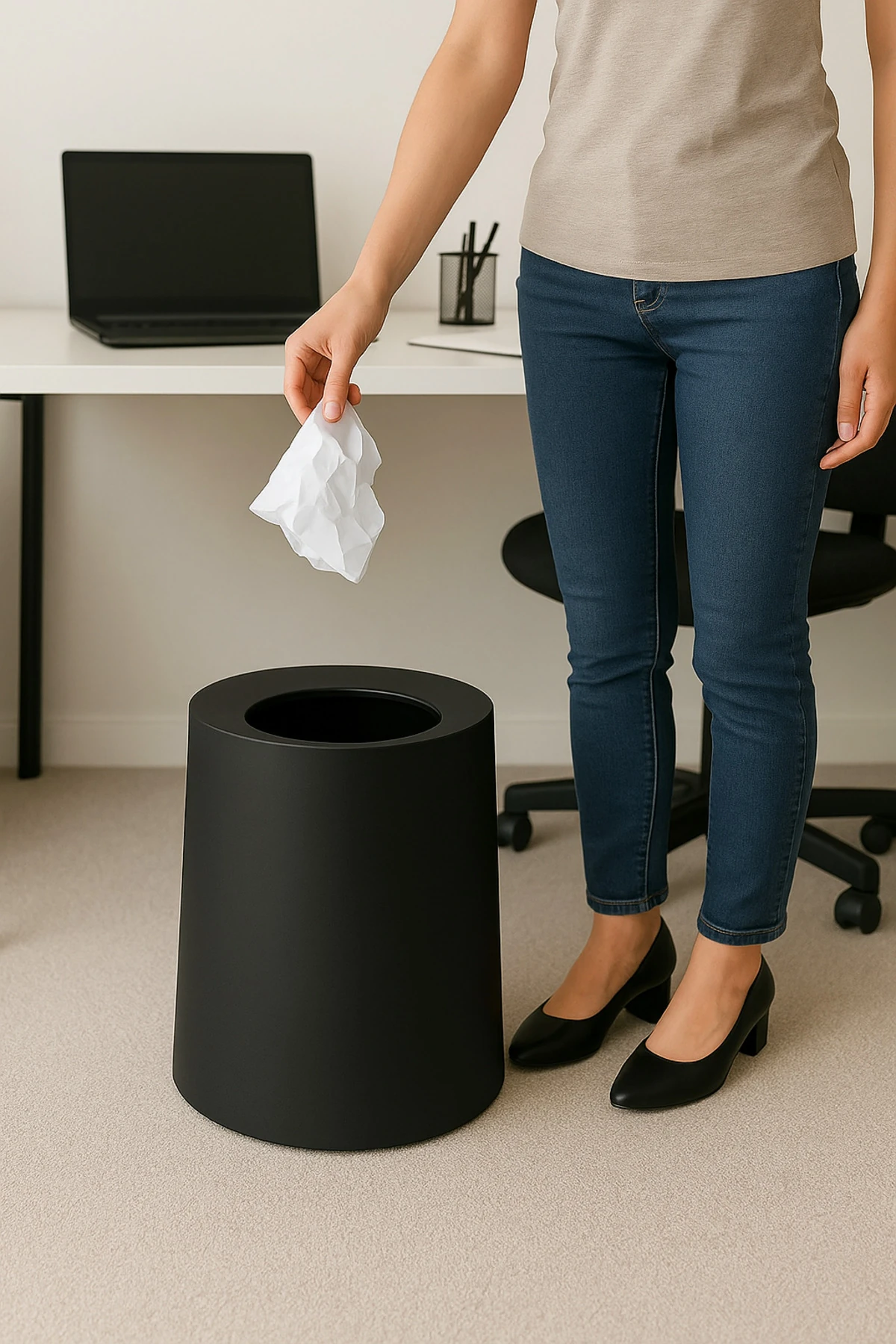 Modern Ofis ve Mutfak Çöp Kovası – Mat Antrasit, Kapaksız Pratik Tasarımlı Çöp Kutusu