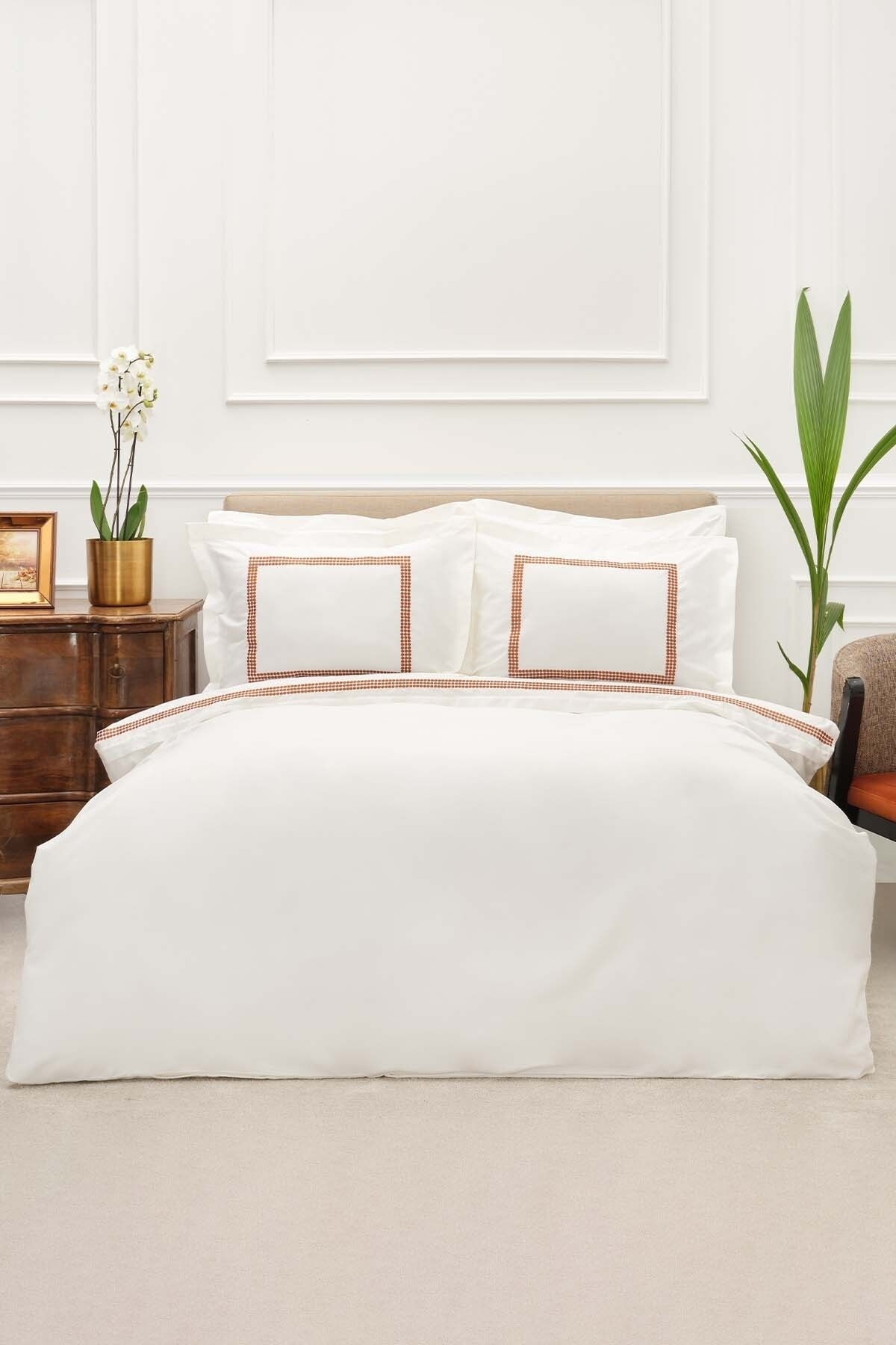 White Col Azure Hardal Çift Kişilik Percale Nevresim Takımı