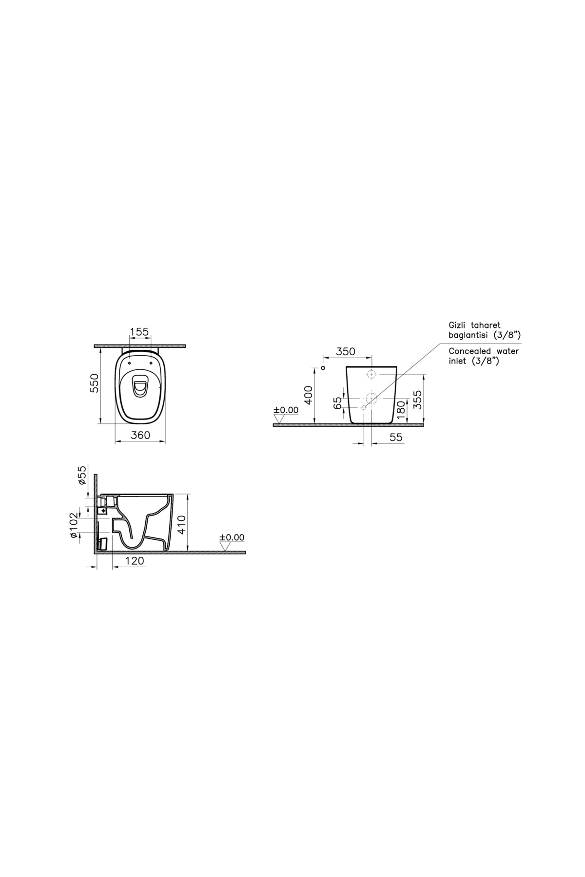 Plural 7815b420-0090 Rim-ex Duvara Tam Dayalı Yerden Tek Klozet, 55 Cm, Mat Bej