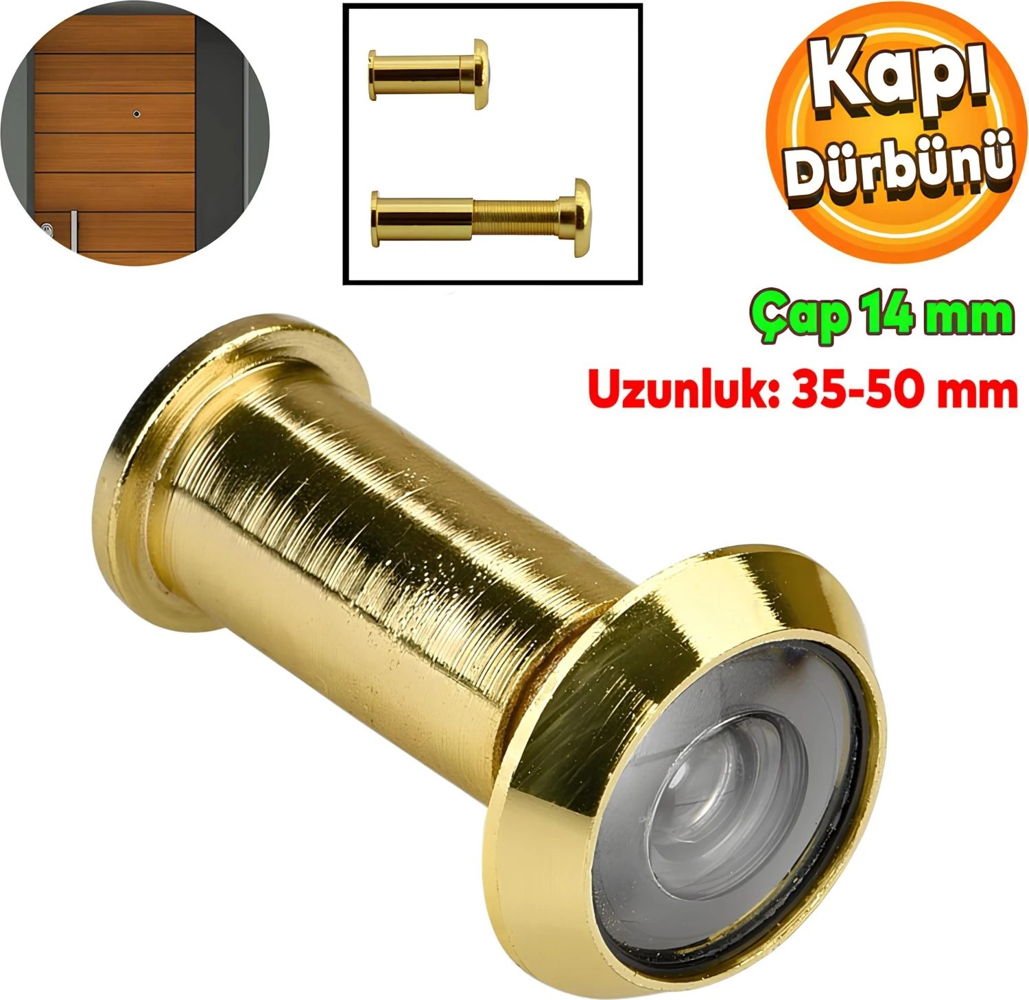 Kapı Dürbünü Kapaksız Çelik Kapı Gold 35-50 mm Ayarlanabilir Çap 14 mm