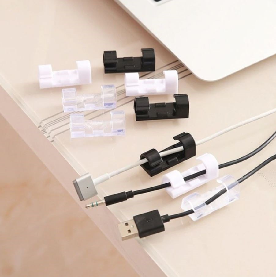 Yapışkanlı Mini 20LI Klips USB Pc Adaptör Kablo Tutucu Aparat Beyaz