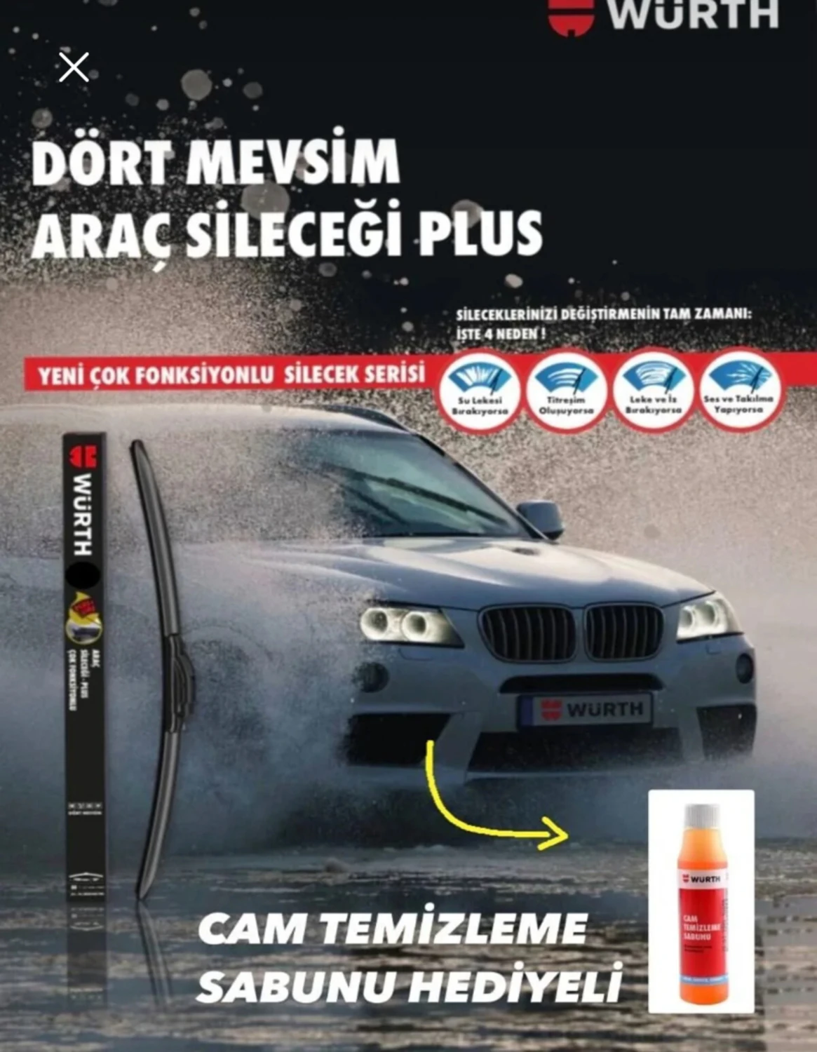 Dört Mevsim Araç Sileceği Plus 325 mm 13” 9 Farklı Aparat Cam Sabunu Hediyeli