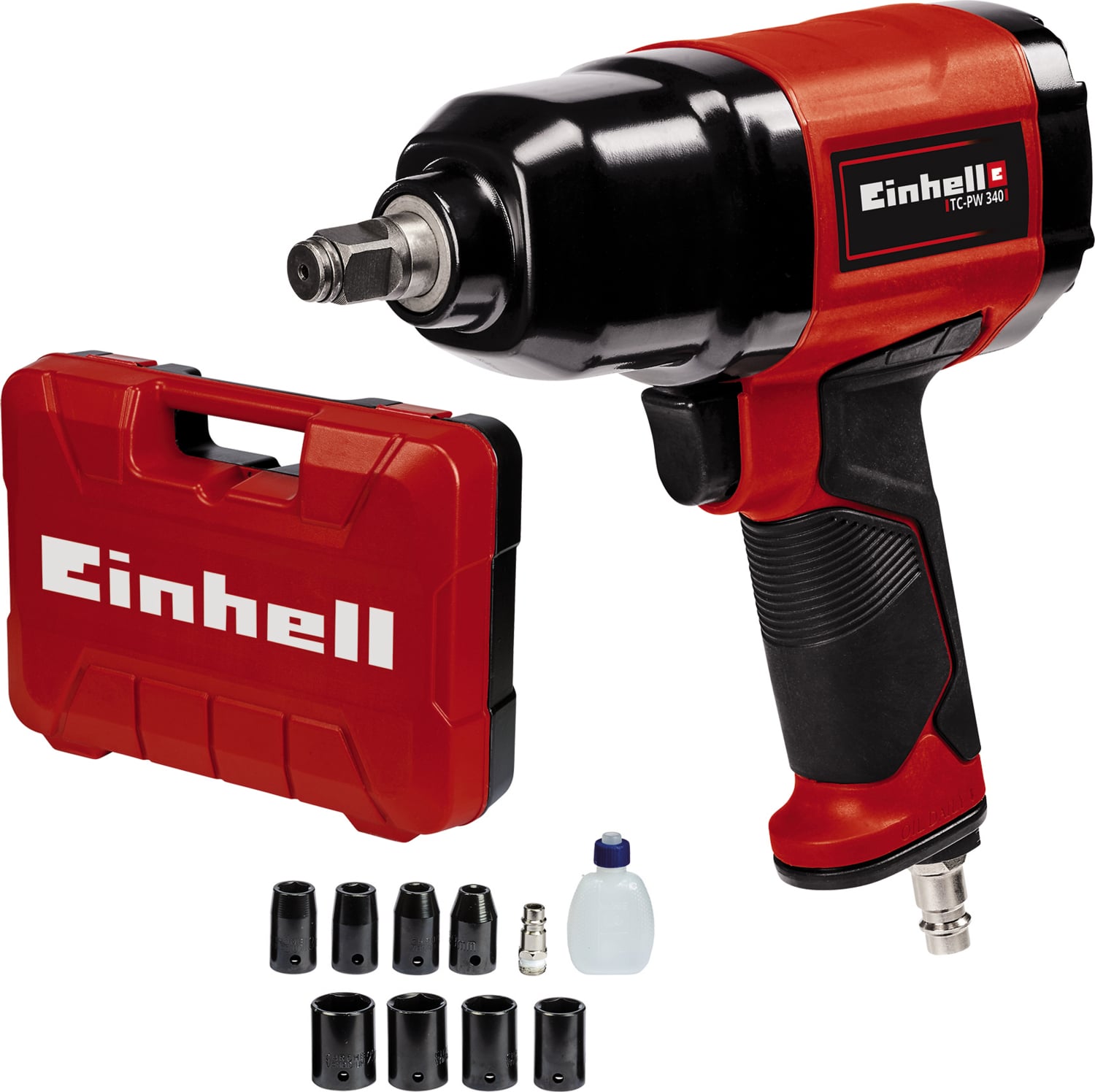 EİNHELL Havalı Darbeli Somun Sıkma TC-PW 340 (Maks. tork 340 Nm, sağ/sol dönüş, kauçuk kaplı sap, 8 lokma, boş yağ şişesi ve nipel dahil) - 4138950