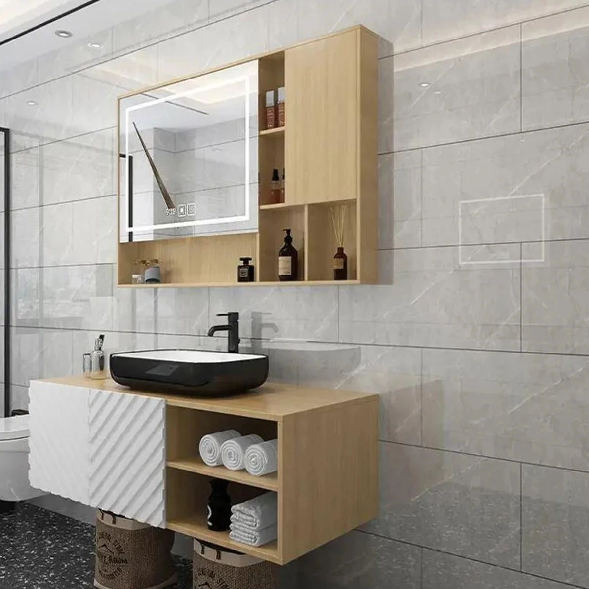 30X60CM Beyaz Mermer Desenli Kendinden Yapışkanlı Seramik Desen Banyo Wc Kaplama Pvc Duvar Paneli