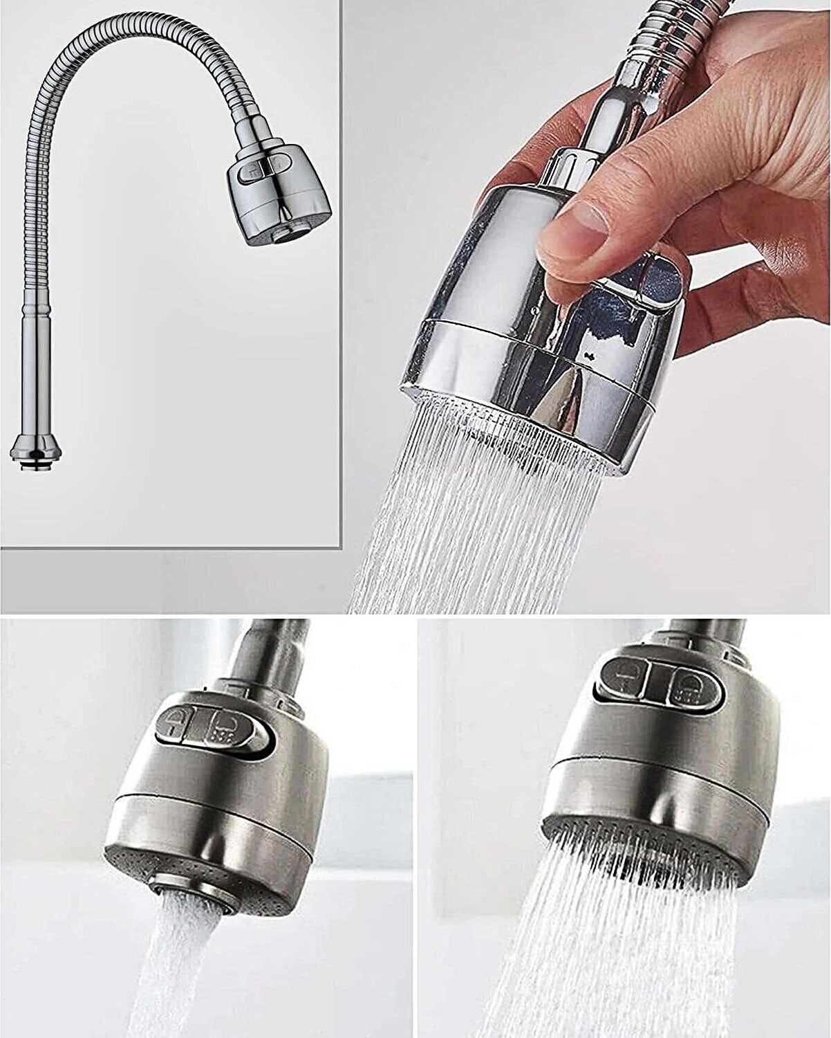 Mutfak Banyo Musluk Batarya Kuğu Evye Borusu Spiral Hortumlu Krom Renk 2 Kademeli Su Kubar Ayarlı Başlık