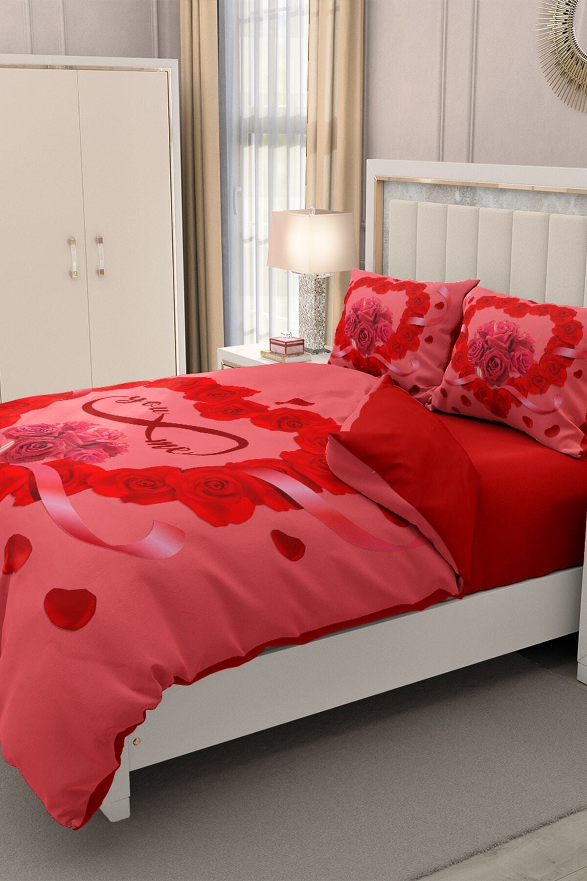 Kıng Sıze Sevgililer Günü Çift Kişilik Nevresim Takımı%100 Pamuk Saten 3d Sonsuza Kadar 220x240cm