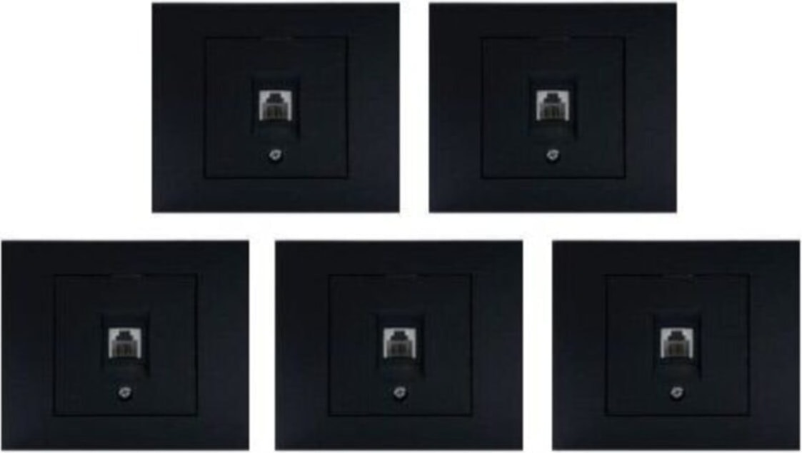 Grano Siyah Telefon Prizi 5'li Paket (Çerçeve Dahil)