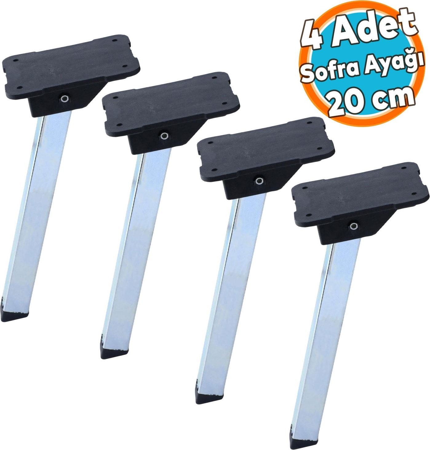 Metal Sofra Ayağı Plastik Siyah Taban Katlanır Yer Sofrası Sini Altı 20 cm (4 Adet)