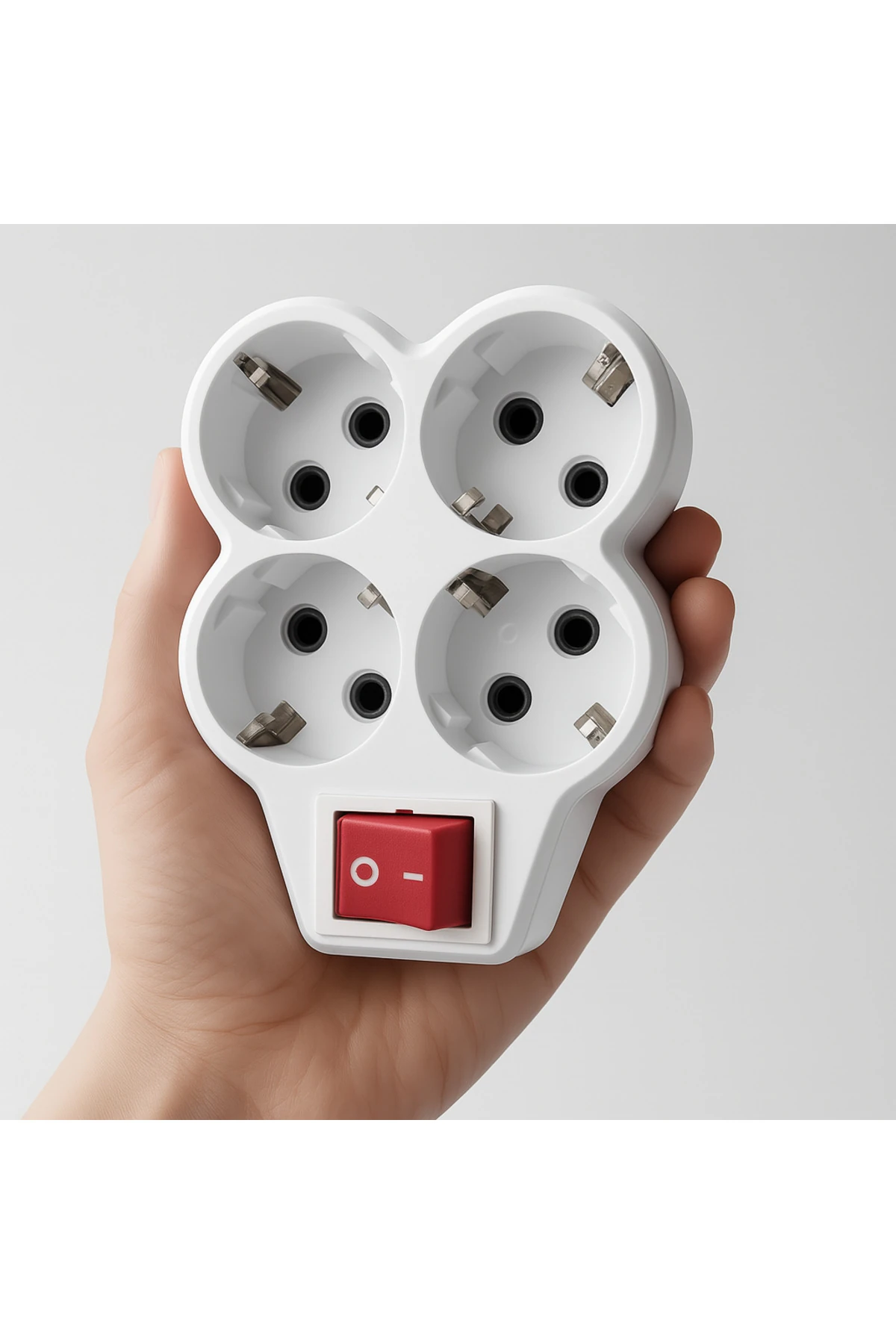 4'lü Beyaz Grup Priz Golyat Düğmeli Fiş Kablosuz Açma Kapamalı Anahtarlı Topraklı Çoklu Çoğaltıcı