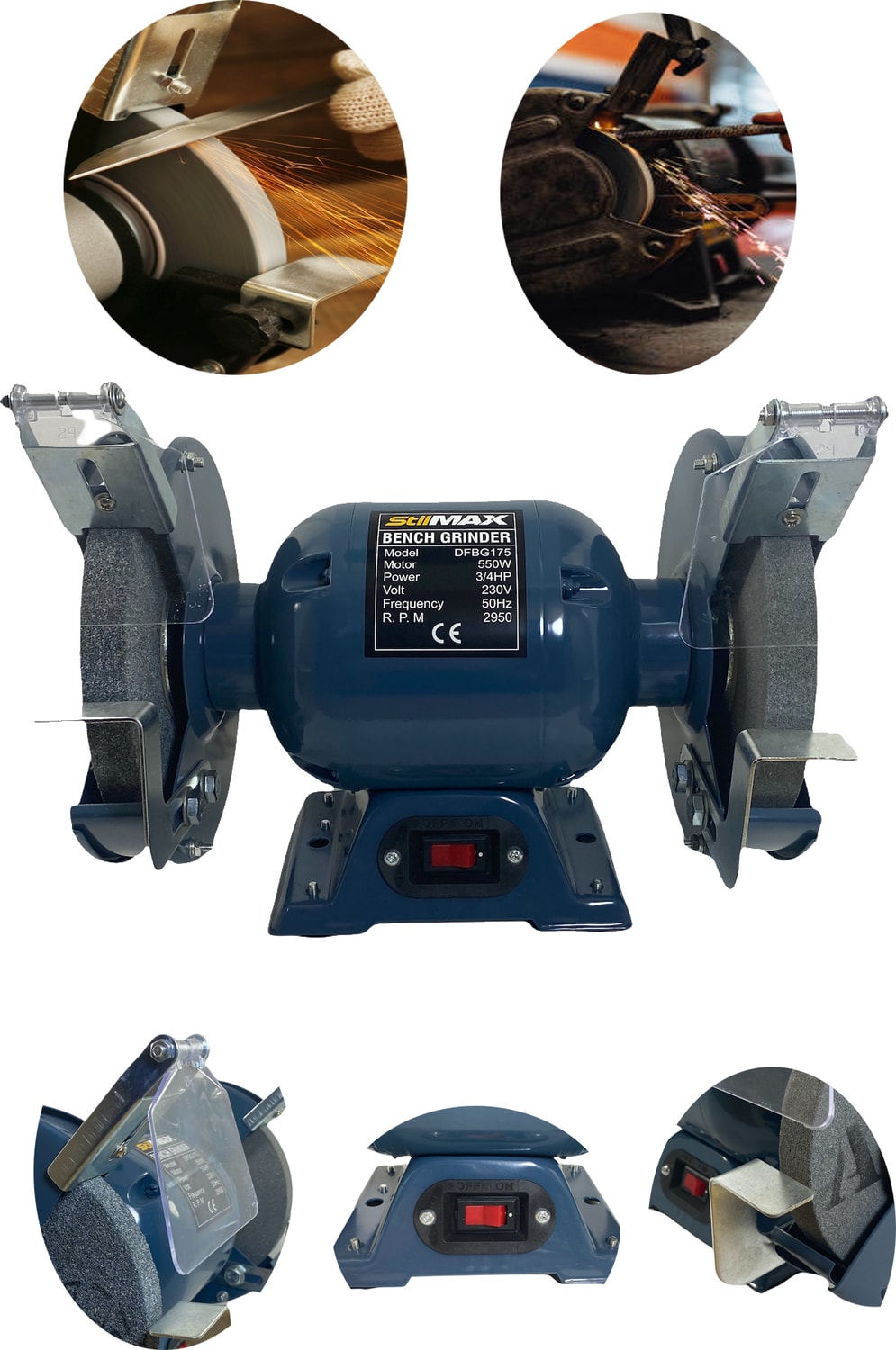 Germany Type 175 mm 550 Watt Tezgah Üstü Taşlama Bakır Sargı Bıçak Balta Bileme Çark Taşı Taş Motoru